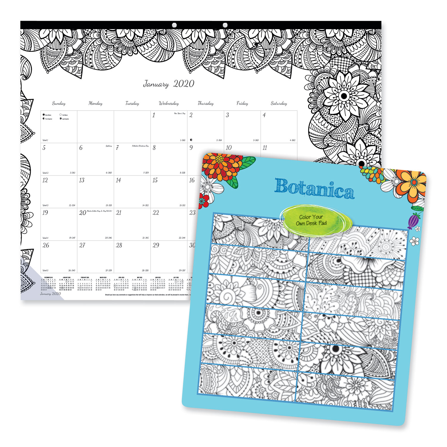  Blueline C2917311 DoodlePlan Desk Pad Calendar w/Coloring Pages, 22 x 17, 2020 (REDC2917311) 