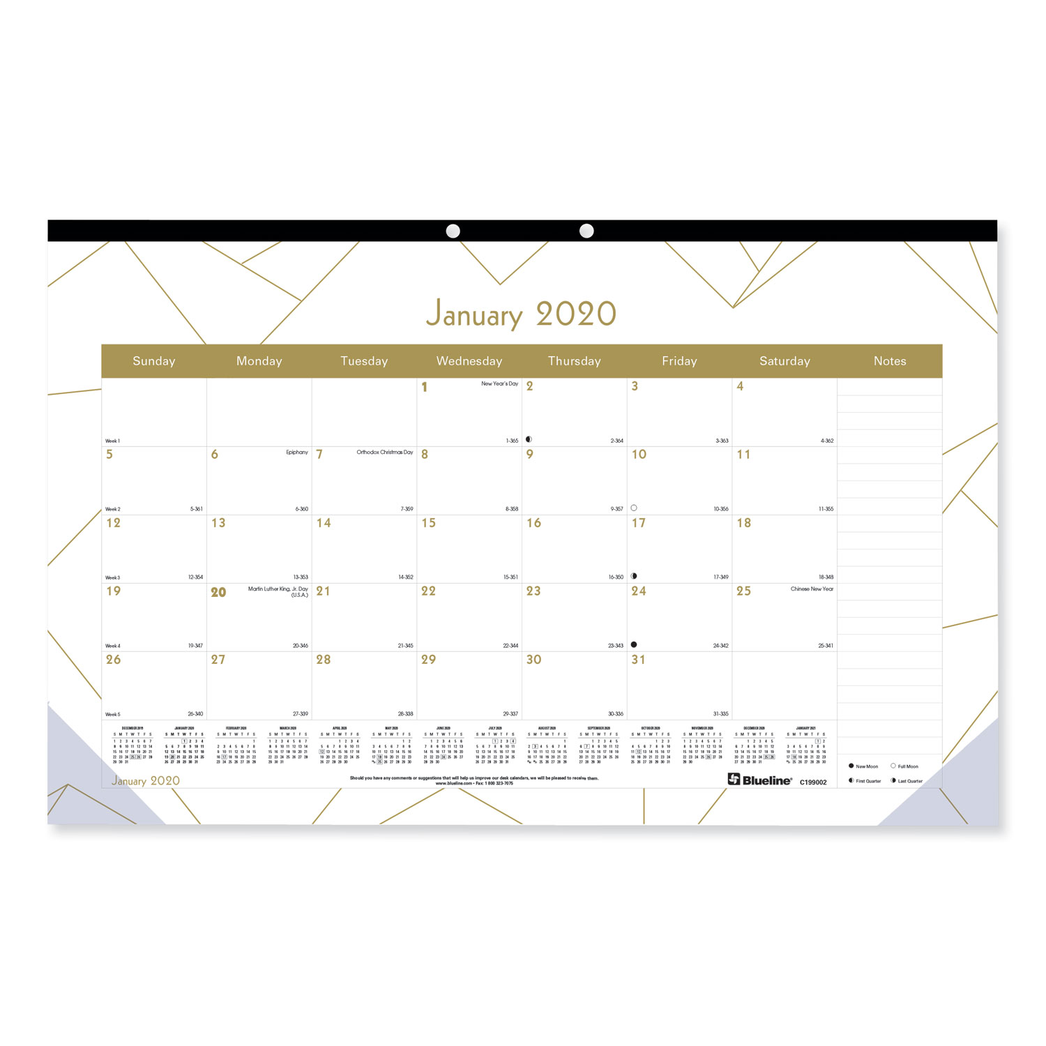  Blueline C199002 Gold Collection Monthly Desk Pad, 17 3/4 x 10 7/8, 2020 (REDC199002) 