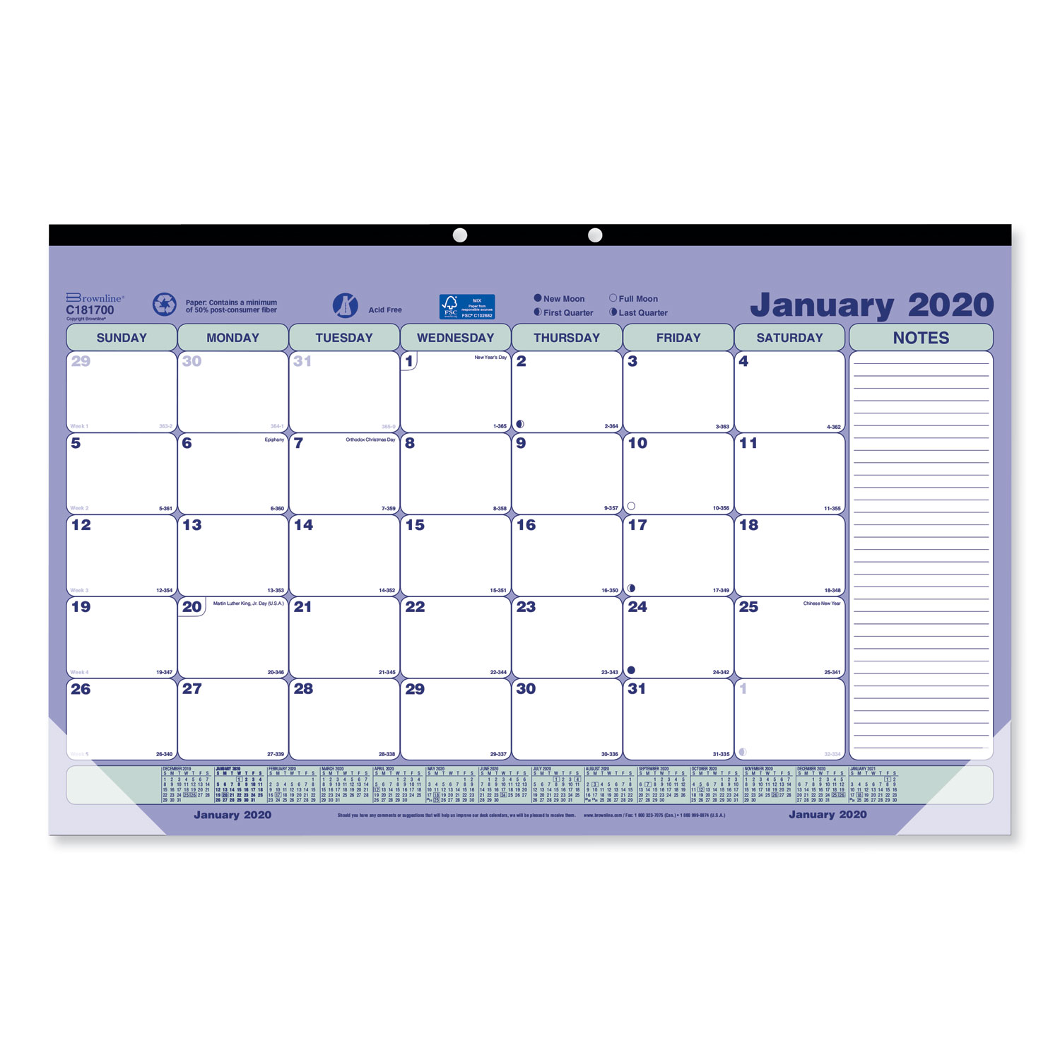  Brownline C181700 Monthly Desk Pad Calendar, 17 3/4 x 10 7/8, 2020 (REDC181700) 