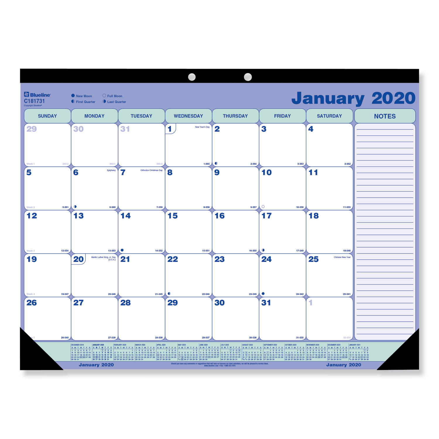  Blueline C181731 Desk Pad Calendar, 21 1/4 x 16, Blue/White/Green, 2020 (REDC181731) 