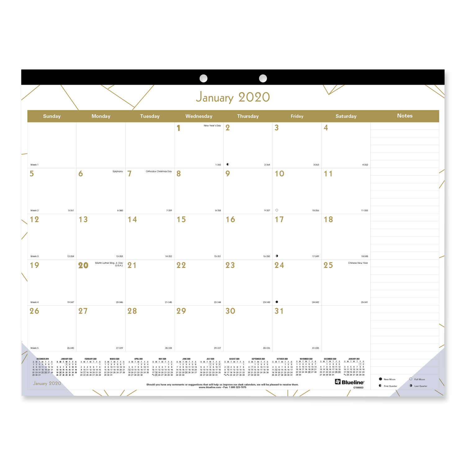  Blueline C199003 Gold Collection Monthly Desk Pad, 22 x 17, 2020 (REDC199003) 