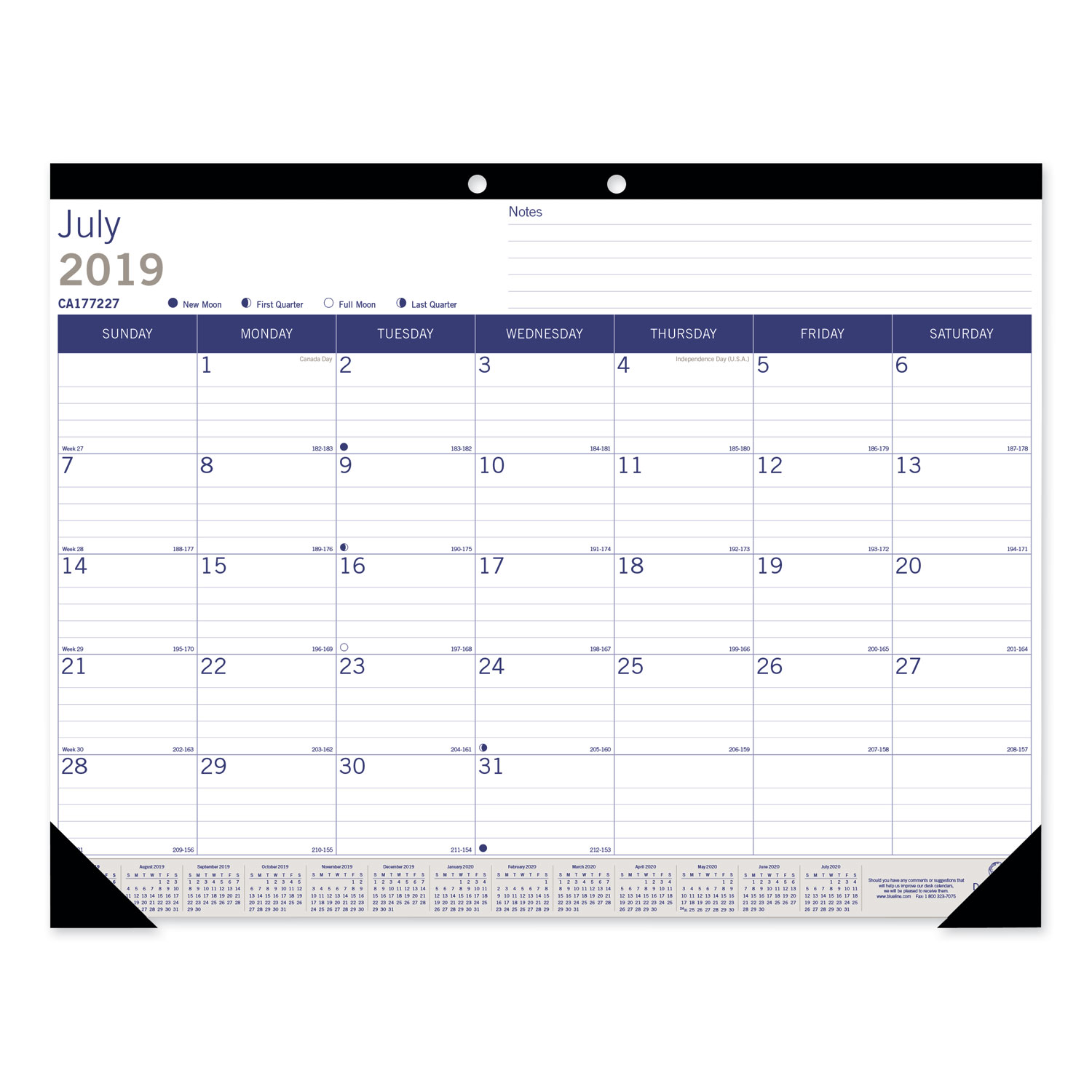  Blueline CA177227 Academic Desk Pad Calendar, 22 x 17, White/Blue/Gray, 2020-2021 (REDCA177227) 