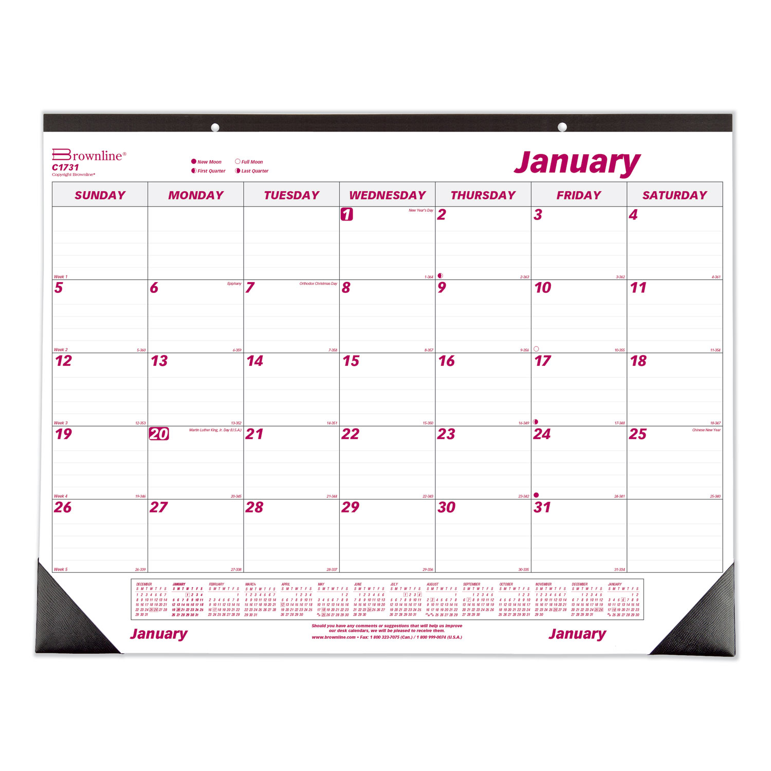  Brownline C1731 Monthly Deskpad Calendar, Chipboard, 22 x 17, 2020 (REDC1731) 