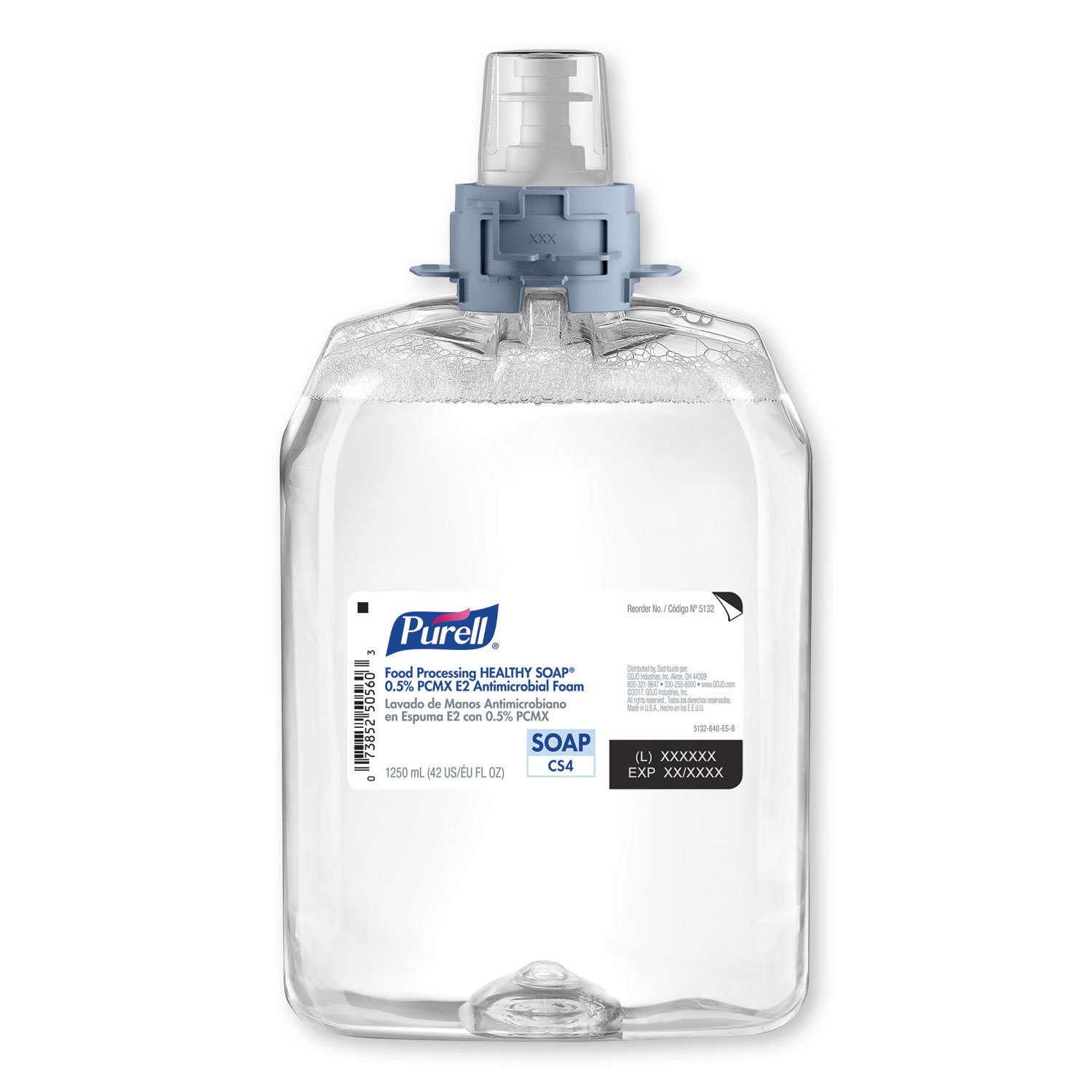  PURELL 5132-03 Food Processing HEALTHY SOAP 0.5% PCMX Antimicrobial E2 Foam Handwash, For CS4 Dispensers, 1250 mL, 3/Carton (GOJ513203) 