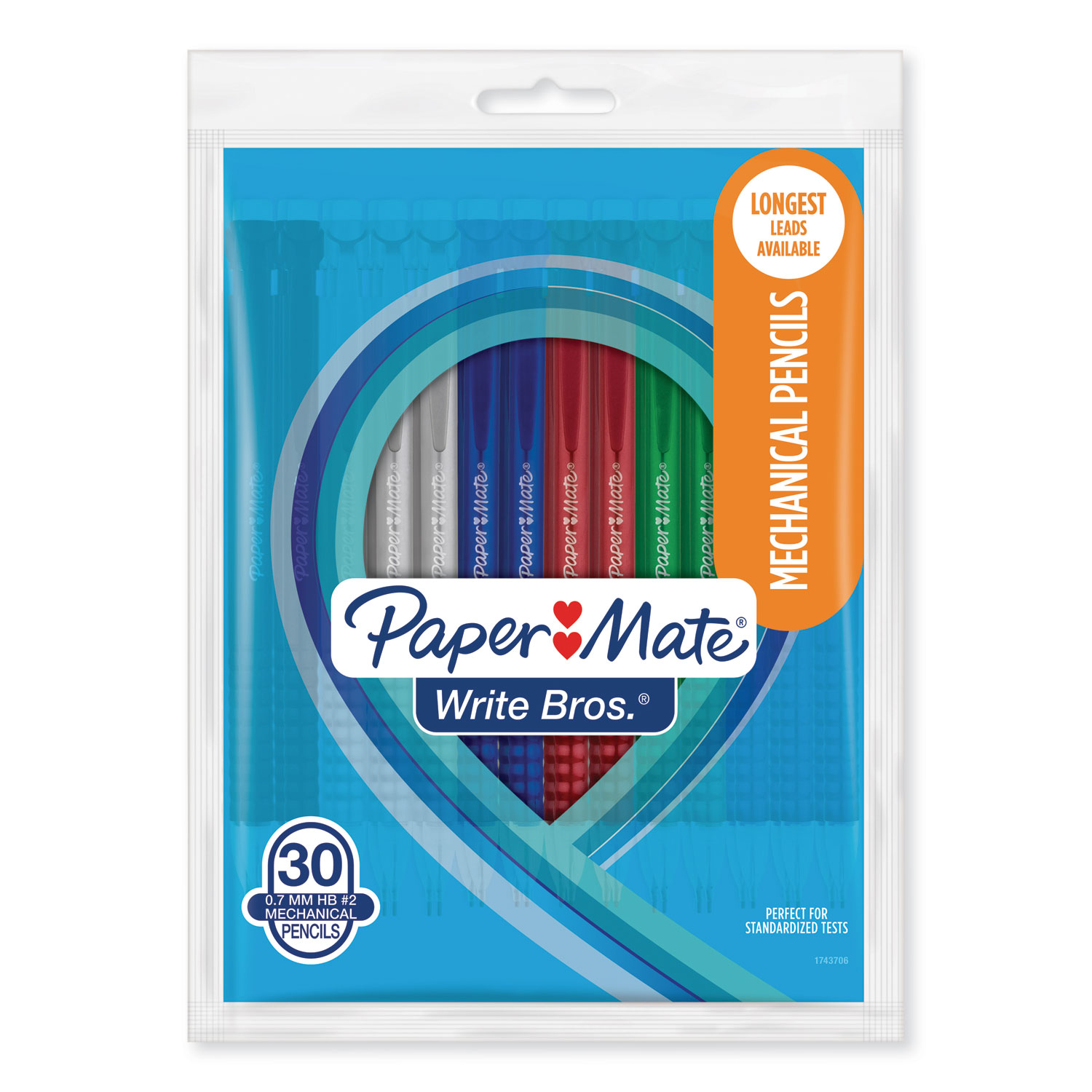  Paper Mate 1743706 Write Bros Mechanical Pencil, 0.7 mm, HB (#2.5), Black Lead, Assorted Barrel Colors, 30/Pack (PAP1743706) 