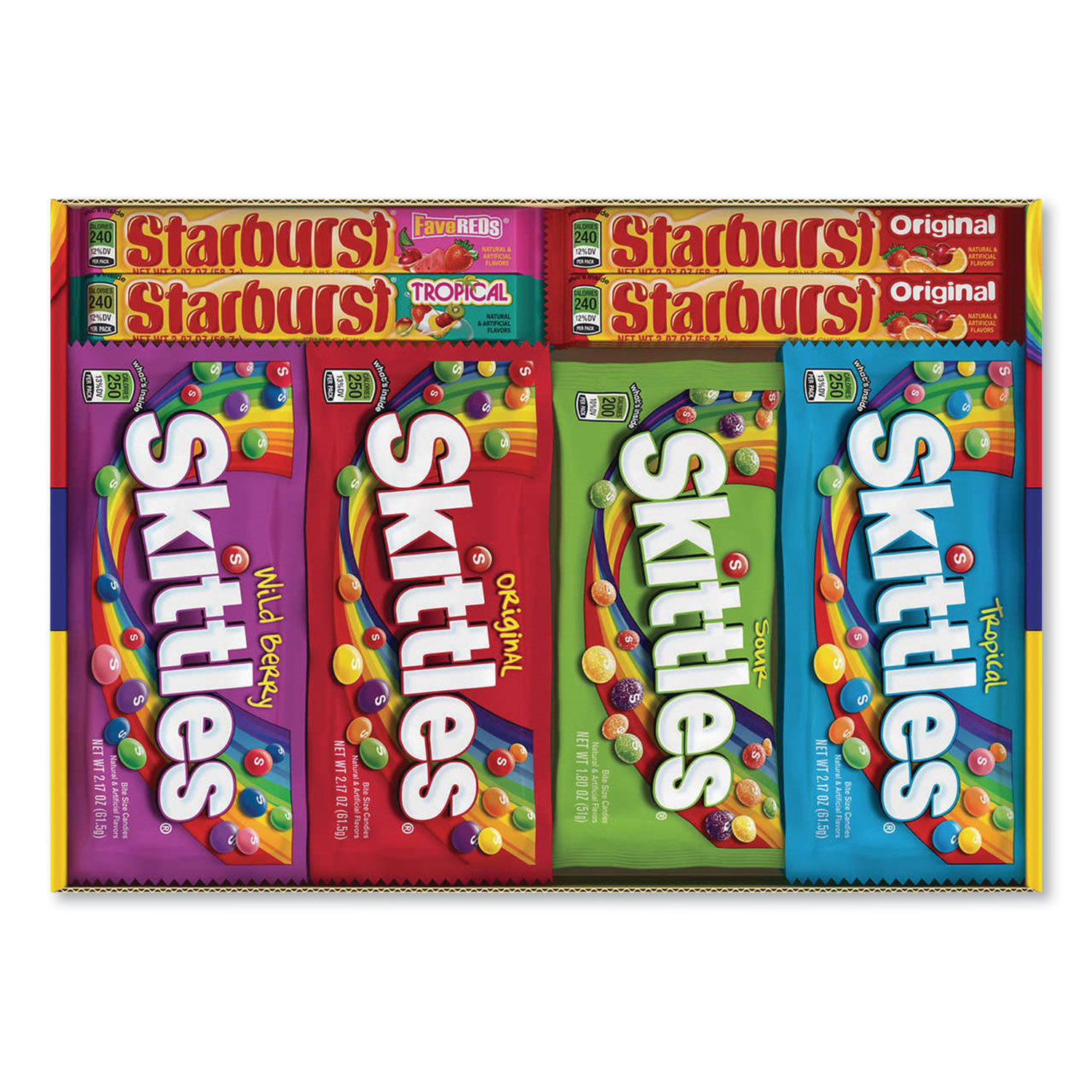 Skittles & Starburst Fruity Candy Variety Box, Assorted, 30 Single Packs