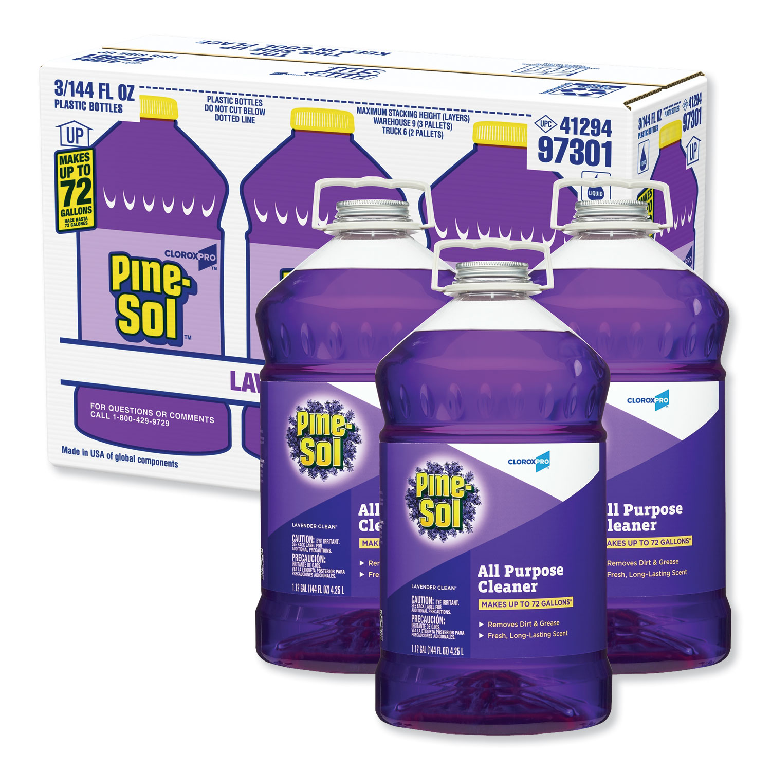  Pine-Sol 97301 All Purpose Cleaner, Lavender Clean, 144 oz Bottle, 3/Carton (CLO97301) 