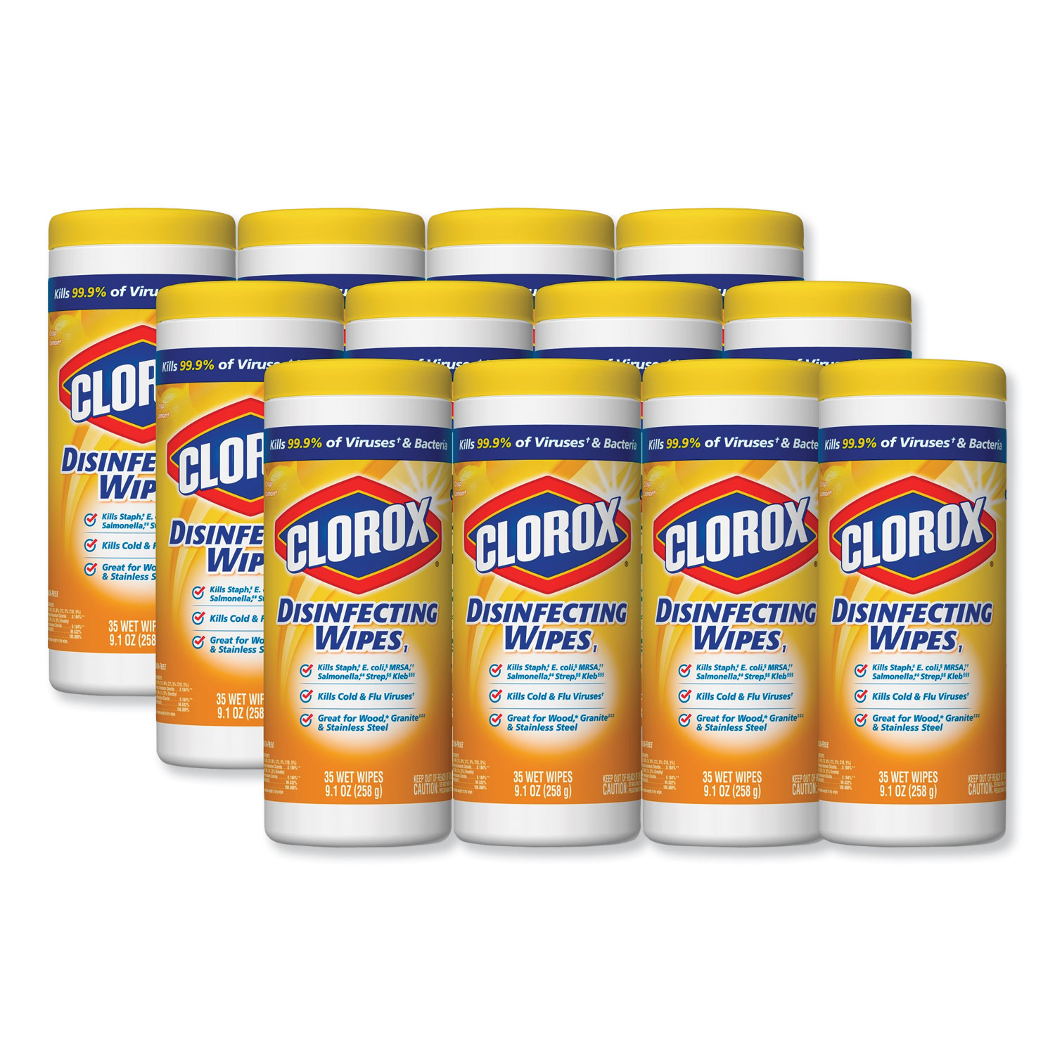 Clorox 01594CT Disinfecting Wipes, 7 x 8, Crisp Lemon, 35/Canister, 12/Carton (CLO01594CT) 