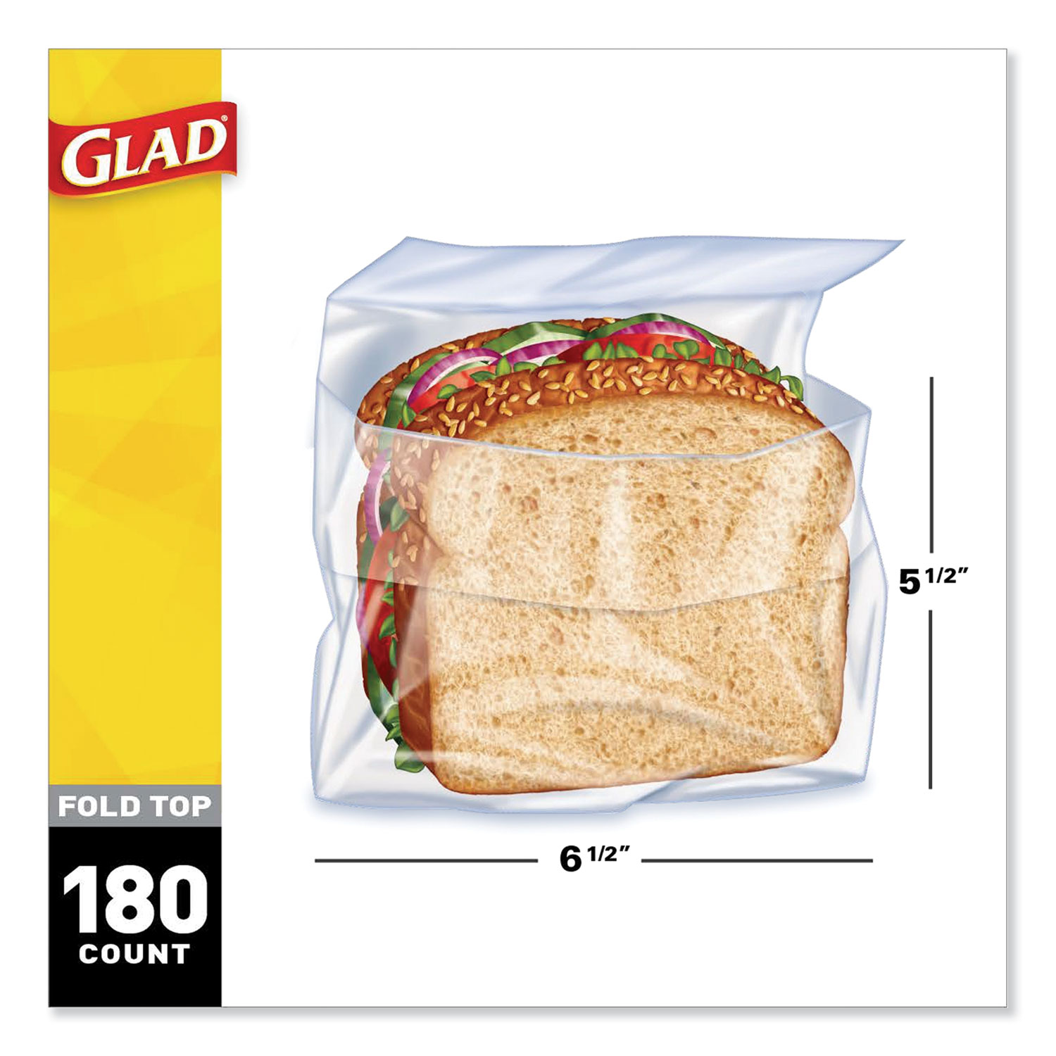 Fold-Top Sandwich Bags, 6.5&quot; x 5.5&quot;, Clear, 180/Box 