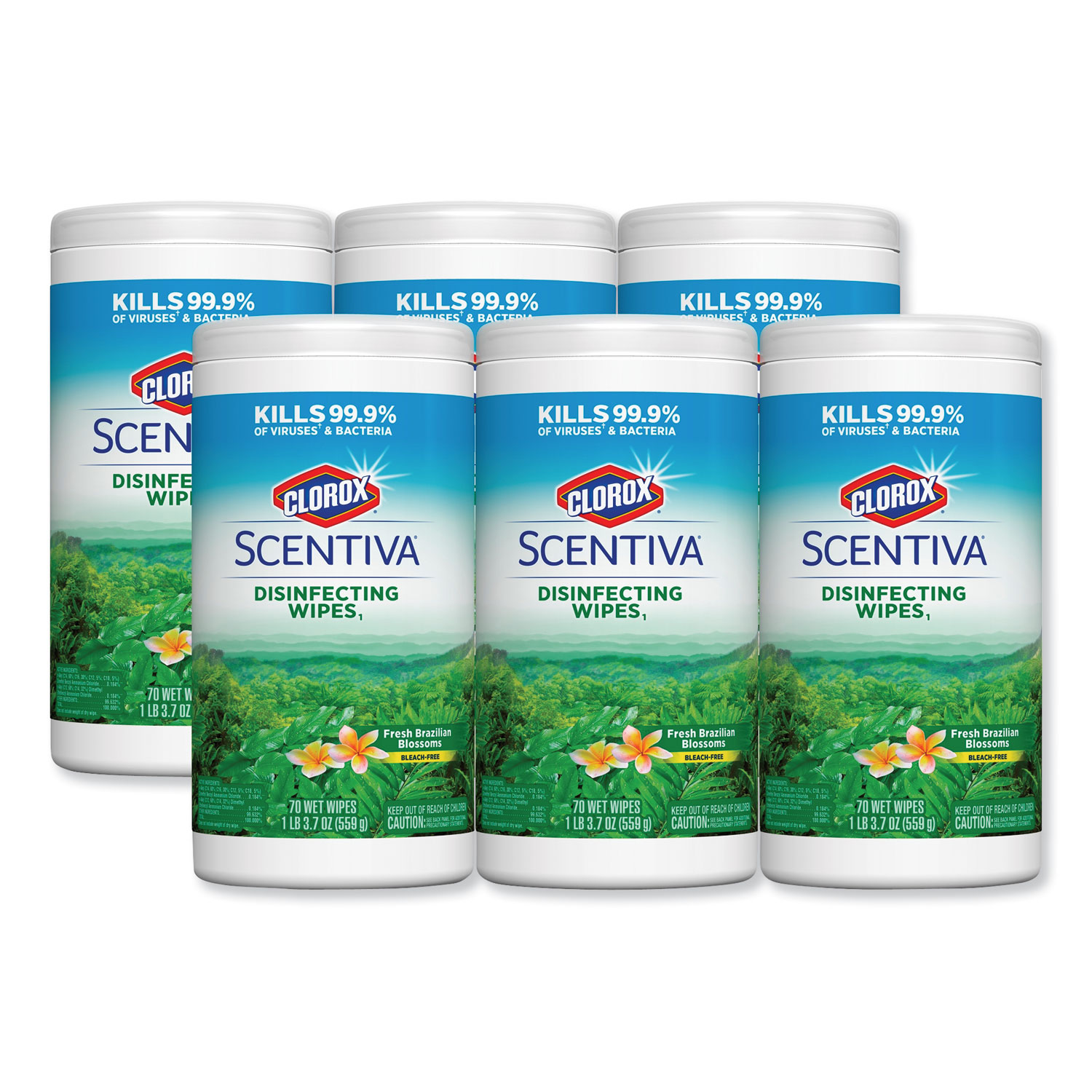  Clorox CLO31819 Scentiva Disinfecting Wipes, Fresh Brazilian Blossoms, 70/Canister,6 Canister/CT (CLO31819) 