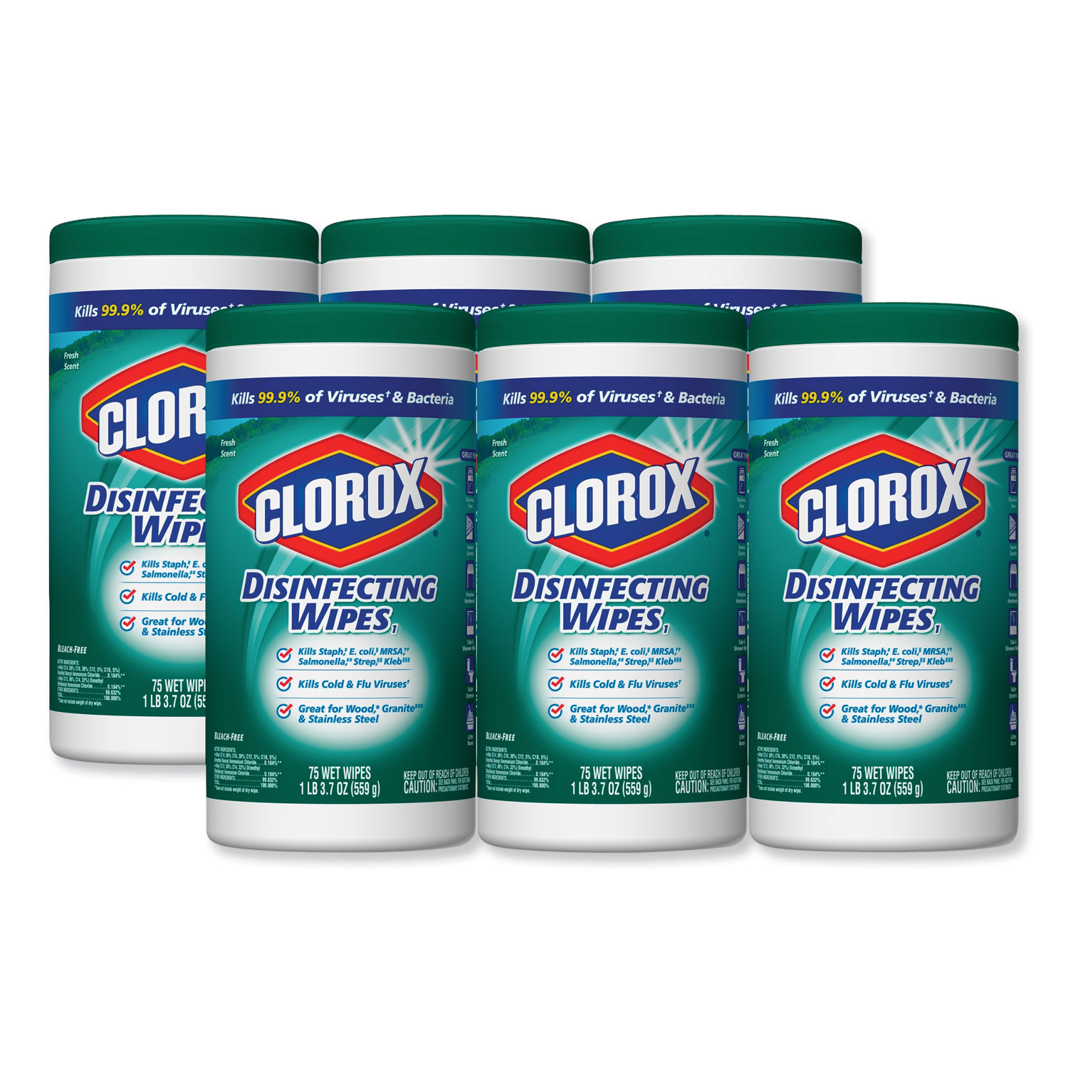  Clorox CLO 01656 Disinfecting Wipes, Fresh Scent, 7 x 8, White, 75/Canister, 6 Canisters/Carton (CLO01656) 