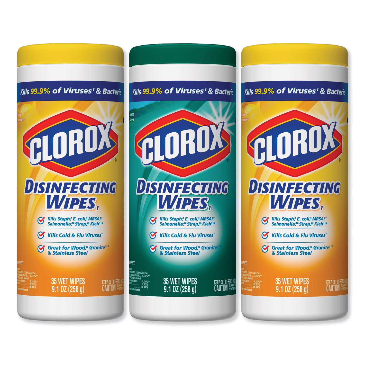  Clorox 30112 Disinfecting Wipes, 7 x 8, Fresh Scent/Citrus Blend, 35/Canister, 3/Pack (CLO30112) 