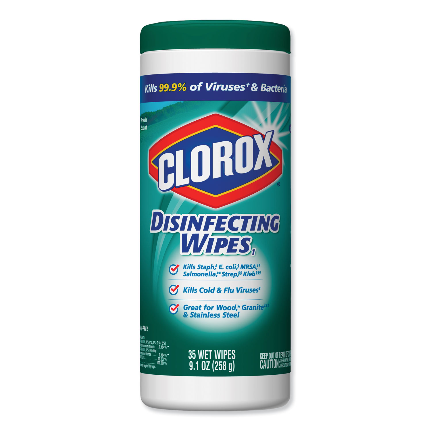  Clorox 1593 Disinfecting Wipes, 7 x 8, Fresh Scent, 35/Canister (CLO01593EA) 