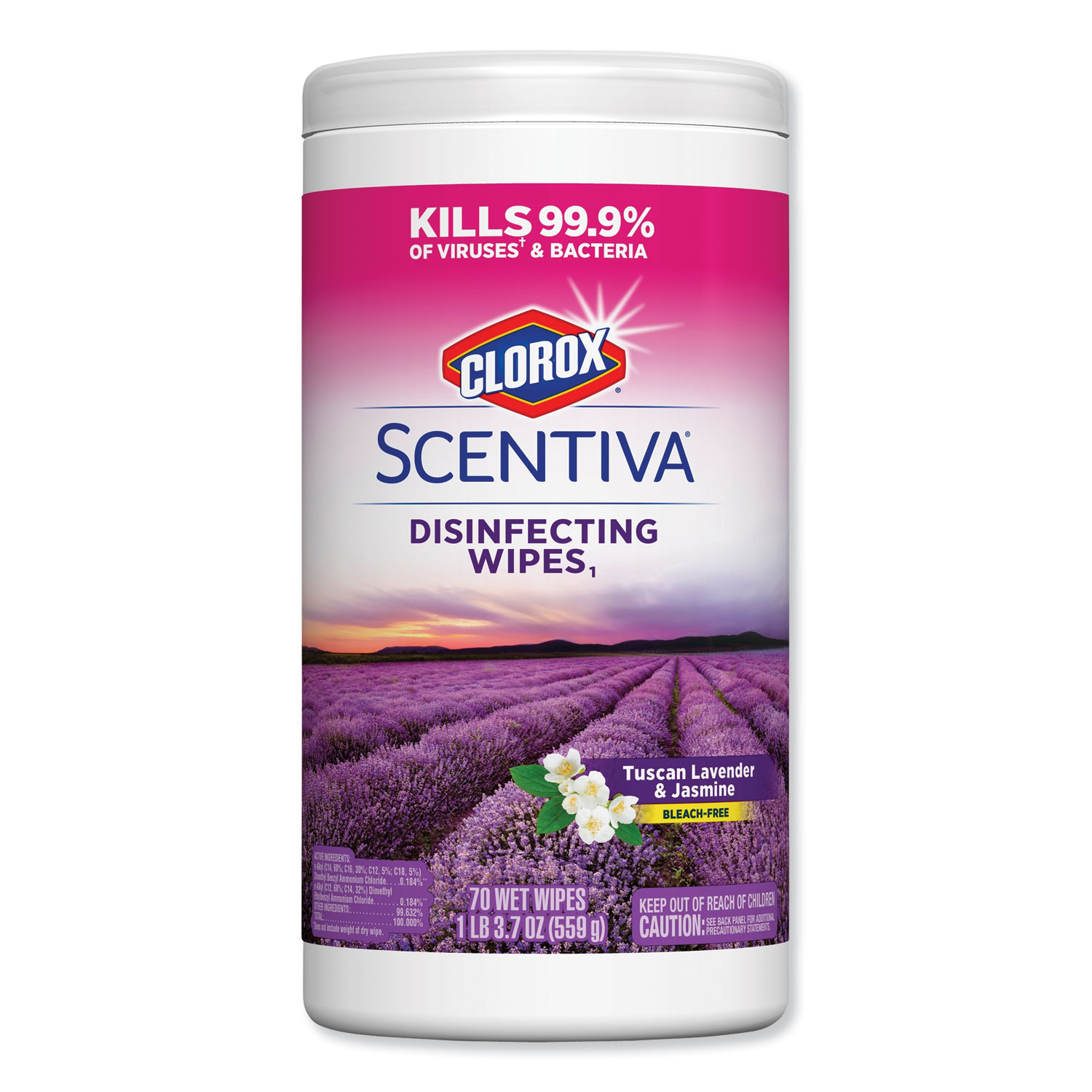  Clorox 31629EA Scentiva Disinfecting Wipes, White, Tuscan Lavender and Jasmine, 70/Canister (CLO31629EA) 