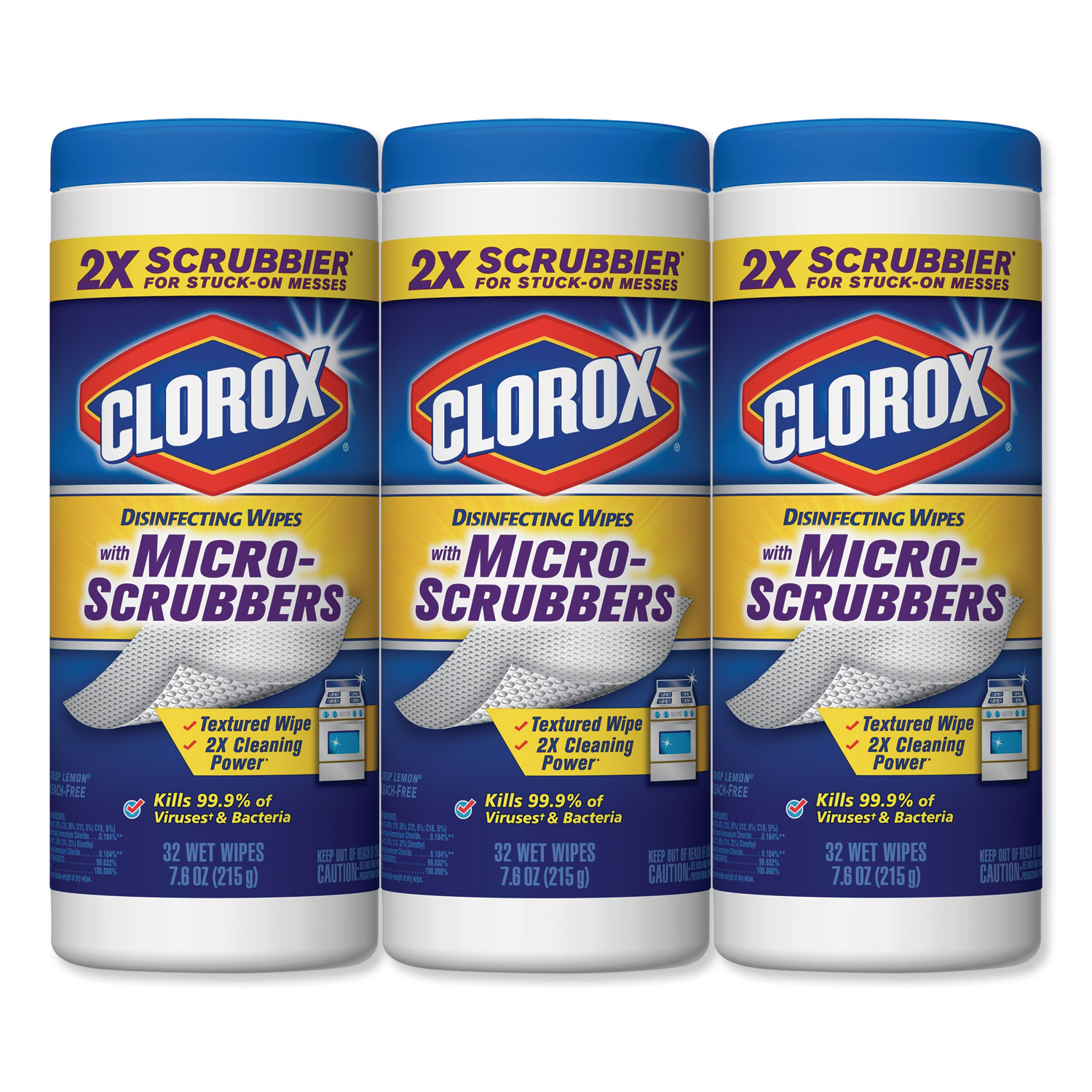  Clorox 31456CT Disinfecting Wipes w/Micro-Scrubbers, 7x8, Crisp Lemon, 32/Canister,3/PK,5 PK/CT (CLO31456CT) 