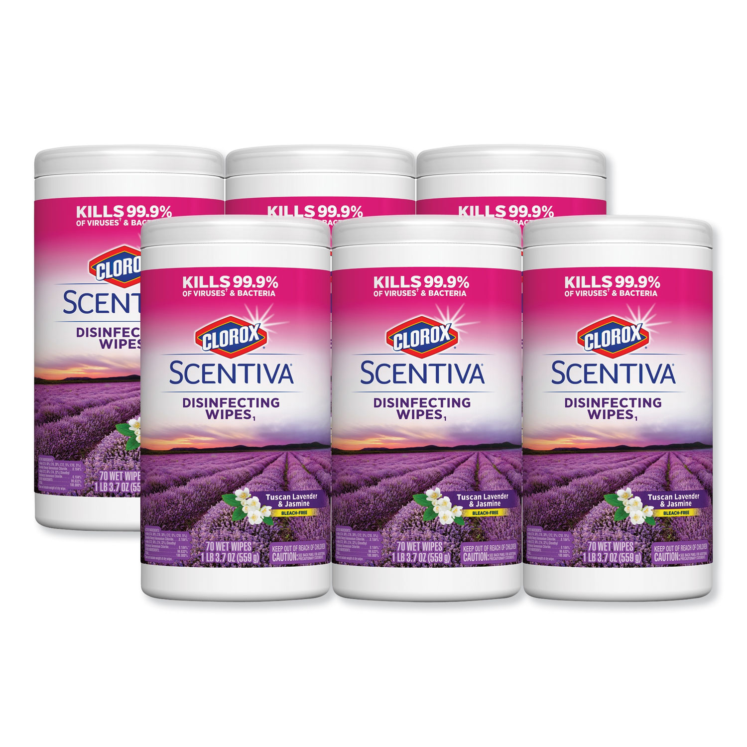 Clorox 31629 Scentiva Disinfecting Wipes, Tuscan Lavender and Jasmine, 7 x 8, 70/Can, 6/CT (CLO31629) 