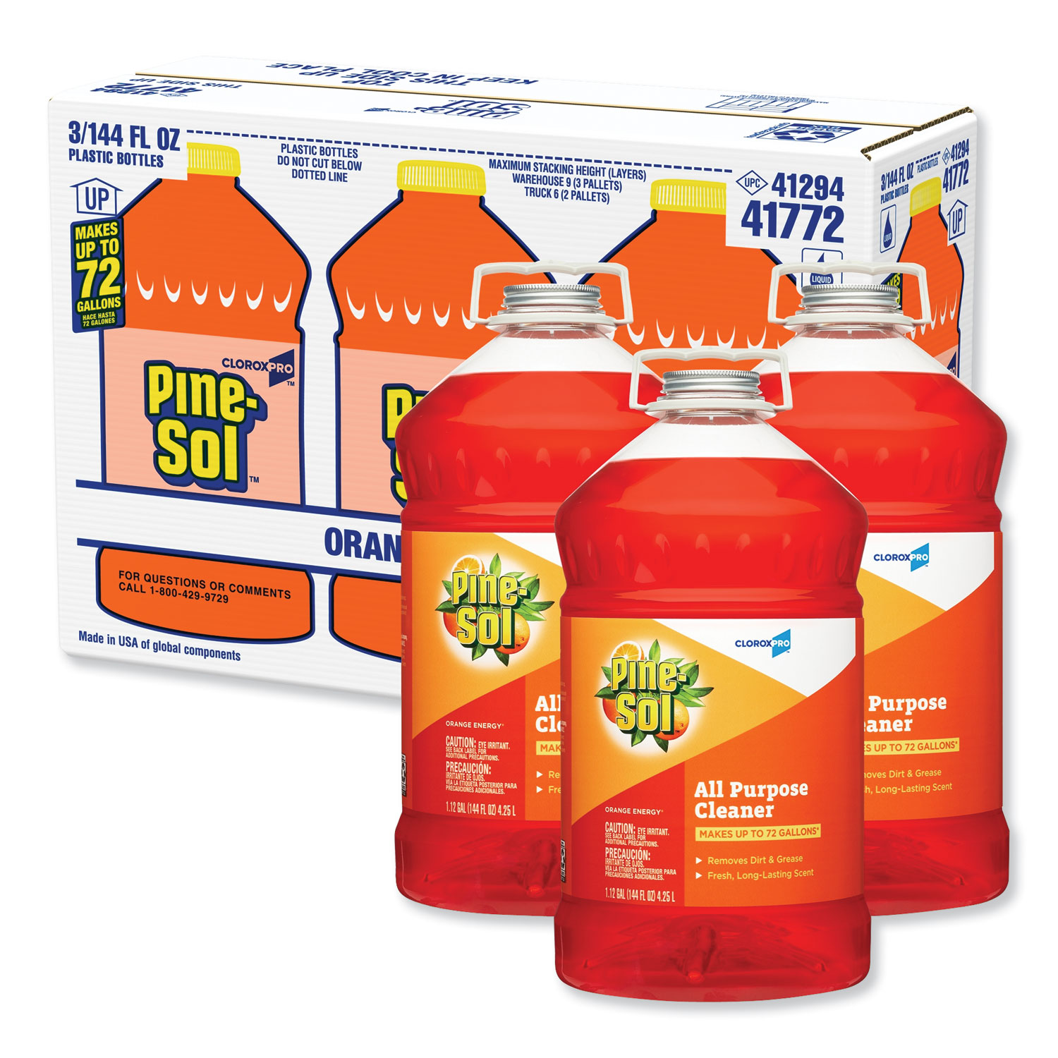  Pine-Sol 41772 All-Purpose Cleaner, Orange Energy, 144 oz Bottle, 3/Carton (CLO41772CT) 