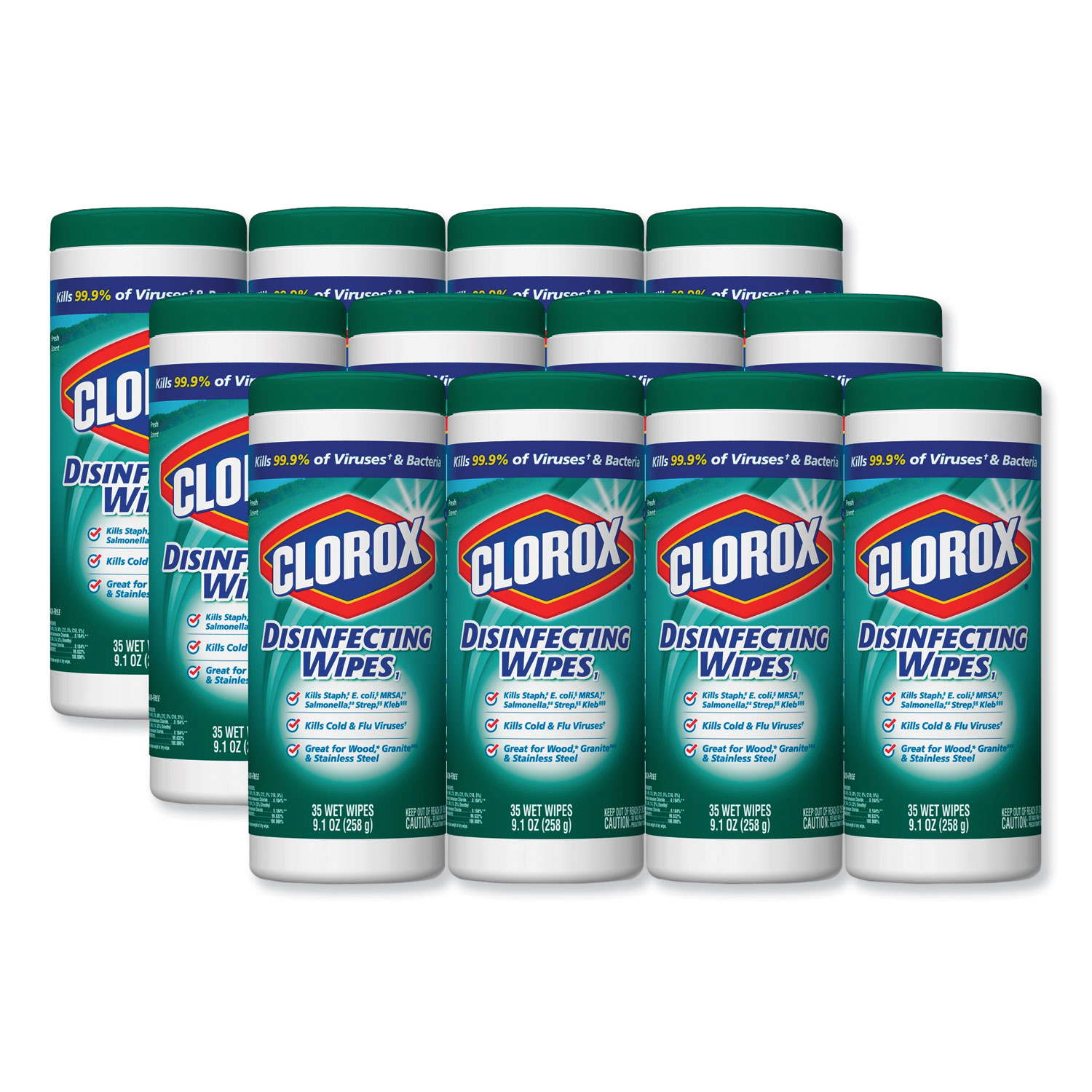  Clorox 01593CT Disinfecting Wipes, 7 x 8, Fresh Scent, 35/Canister, 12/Carton (CLO01593CT) 