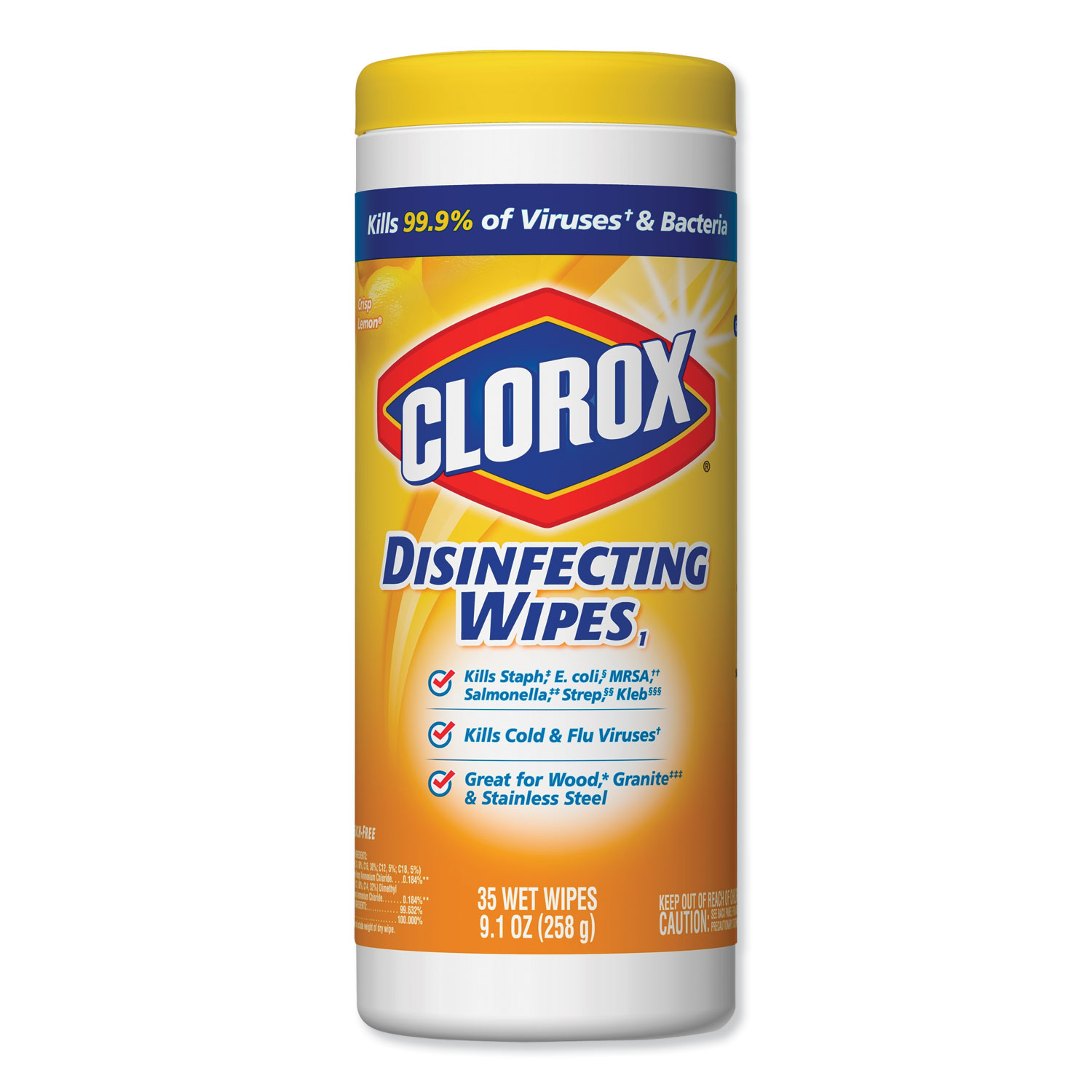  Clorox 1594 Disinfecting Wipes, 7 x 8, Crisp Lemon, 35/Canister (CLO01594EA) 