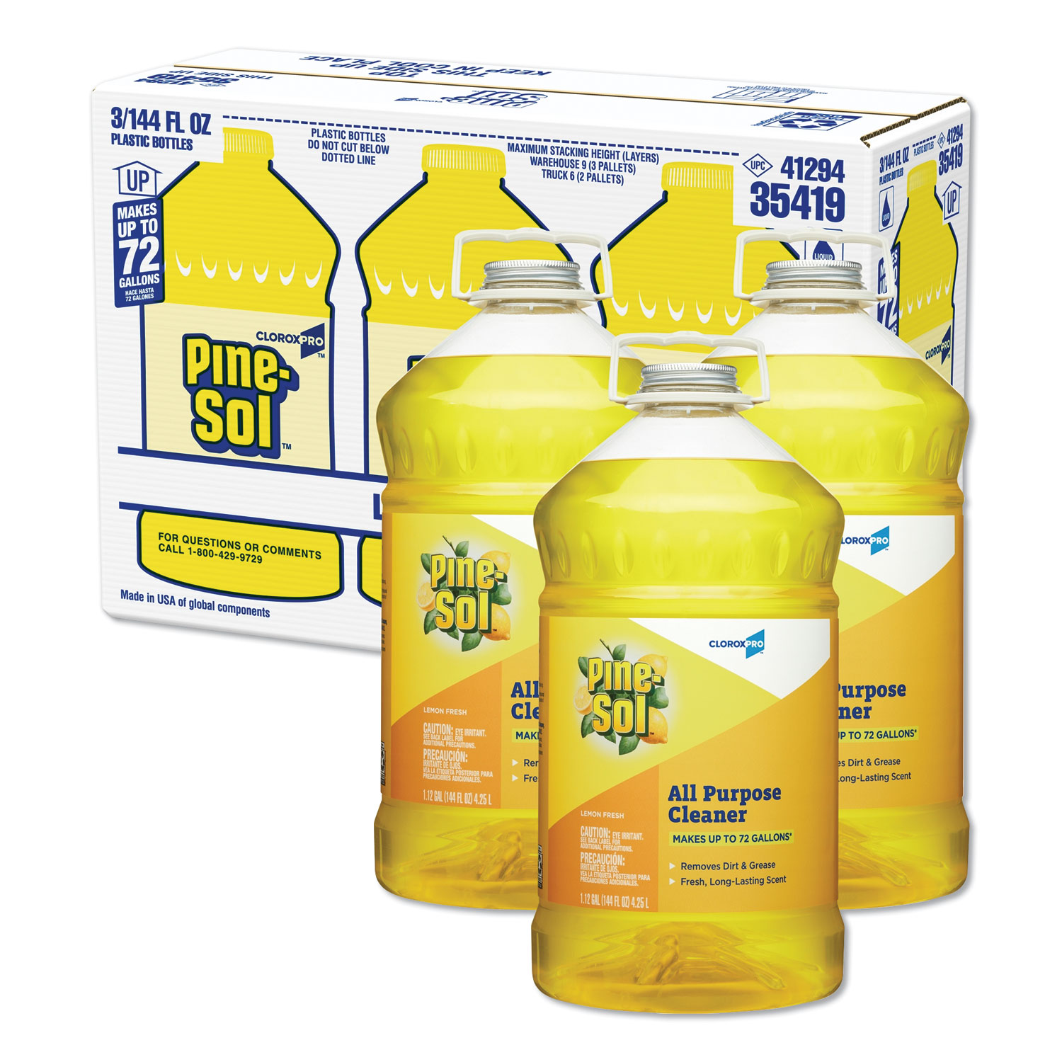  Pine-Sol 35419 All Purpose Cleaner, Lemon Fresh, 144 oz Bottle, 3/Carton (CLO35419CT) 