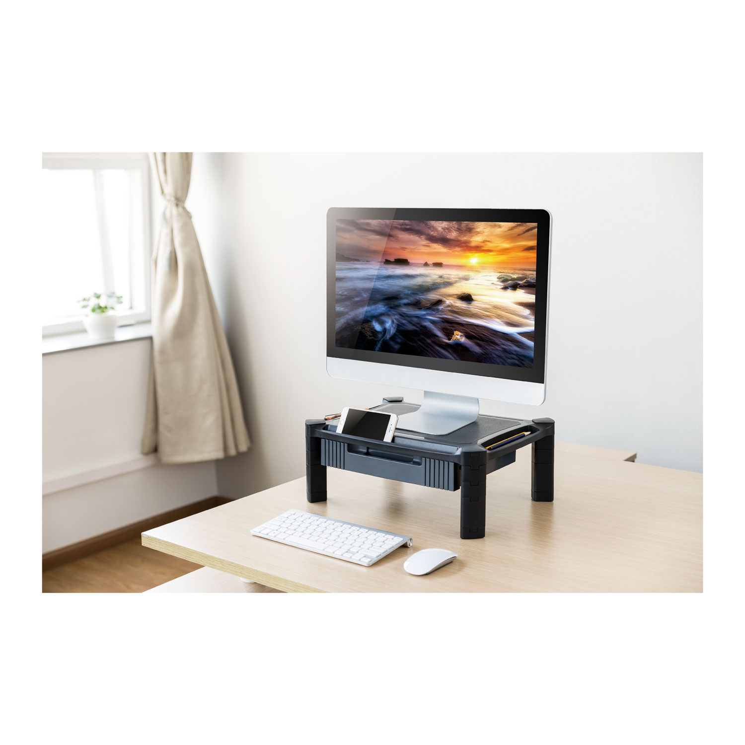 Large Monitor Stand with Cable Management and Drawer, 18.38" x 13.63" x
