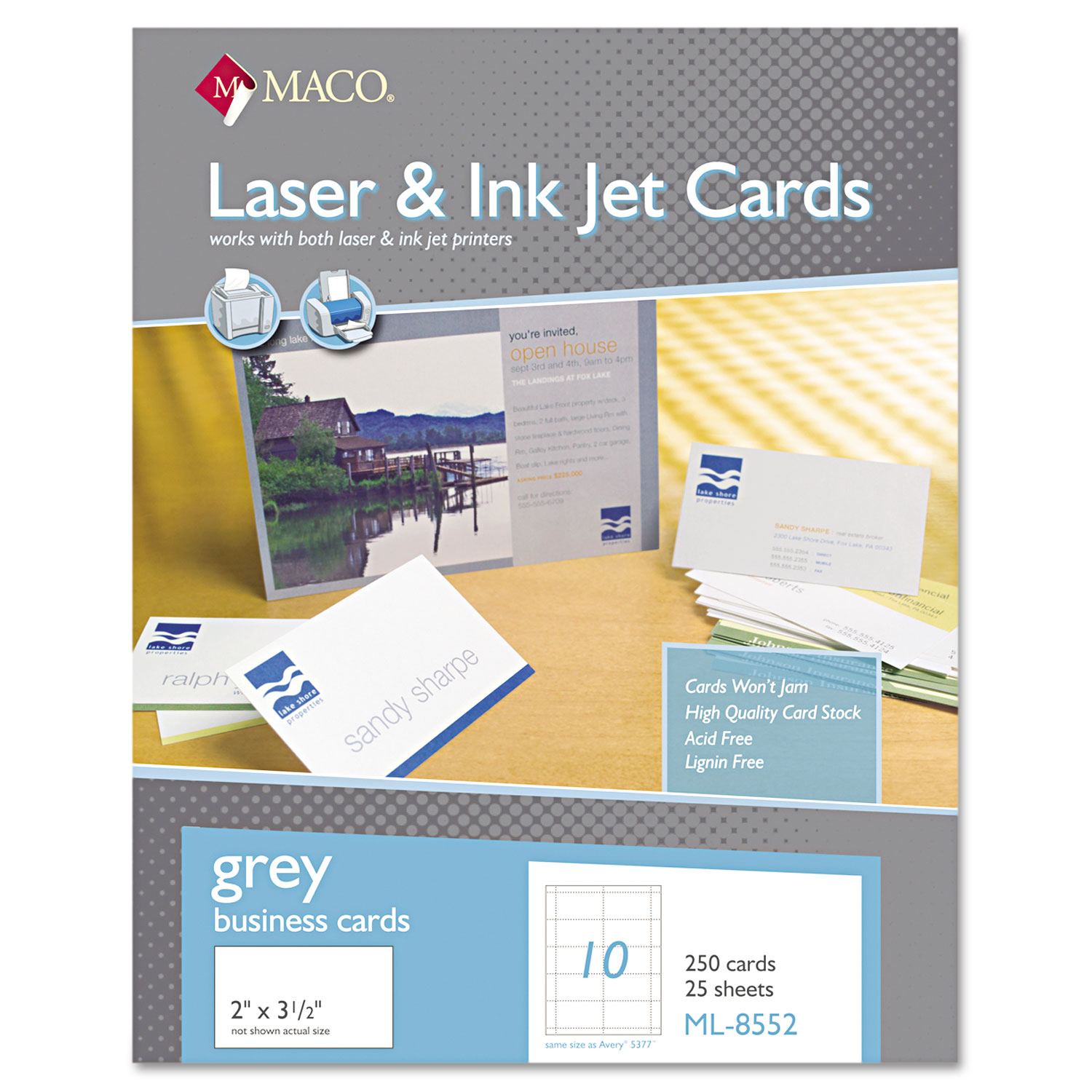 Microperforated Laser/Ink Jet Business Cards, 2 x 3 1/2, Gray, 250/Box
