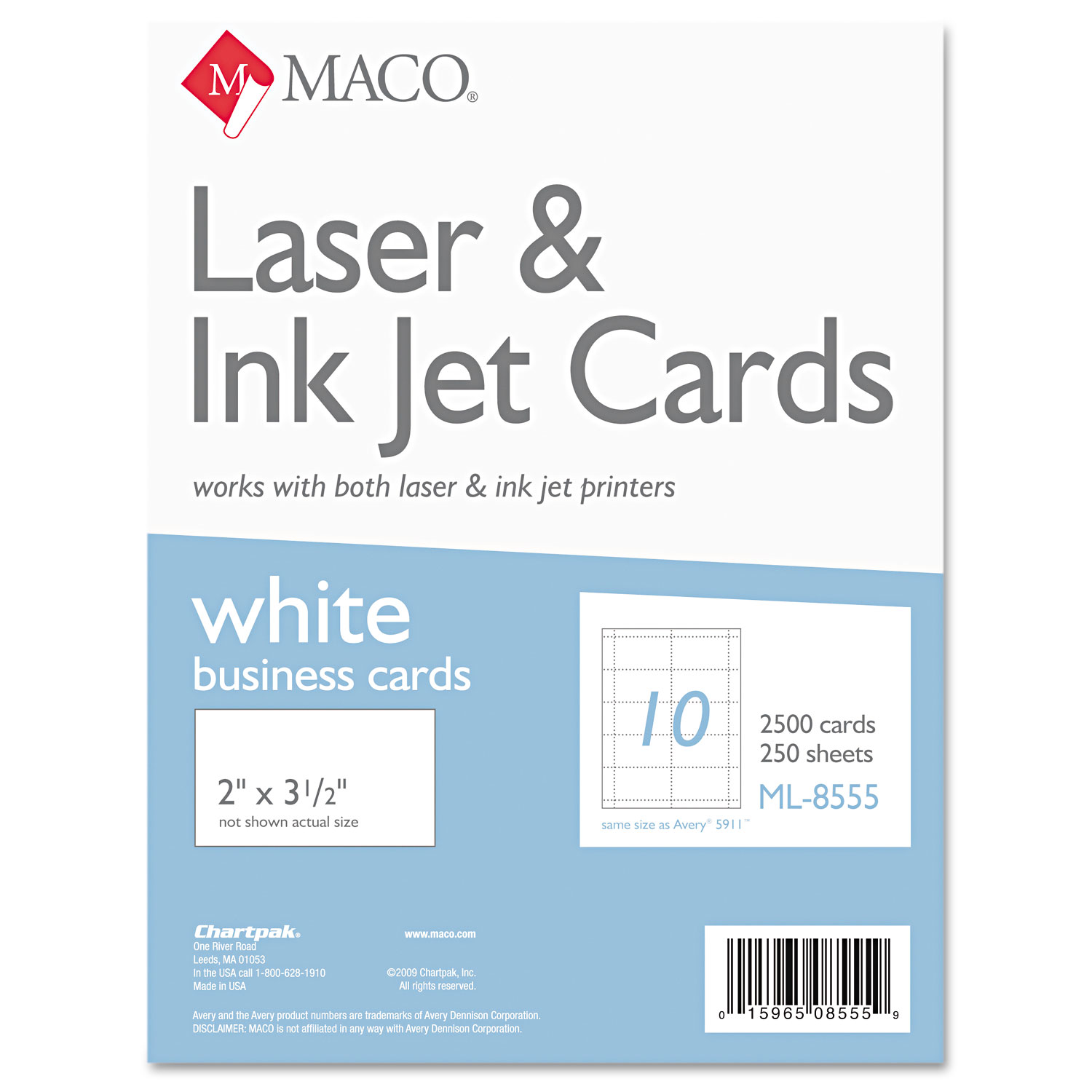 Microperforated Business Cards, 2 x 3 1/2, White, 2500/Box