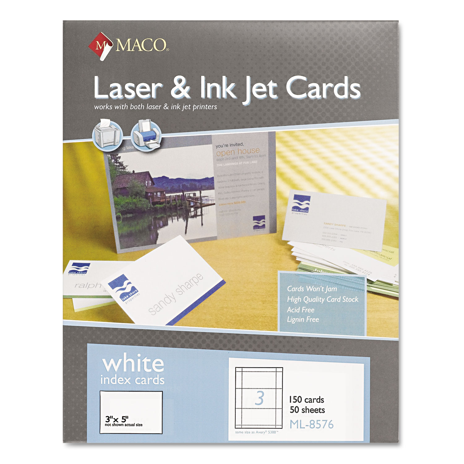 MACO MML-8576 Unruled Microperforated Laser/Ink Jet Index Cards, 3 x 5, White, 150/Box (MACML8576) 
