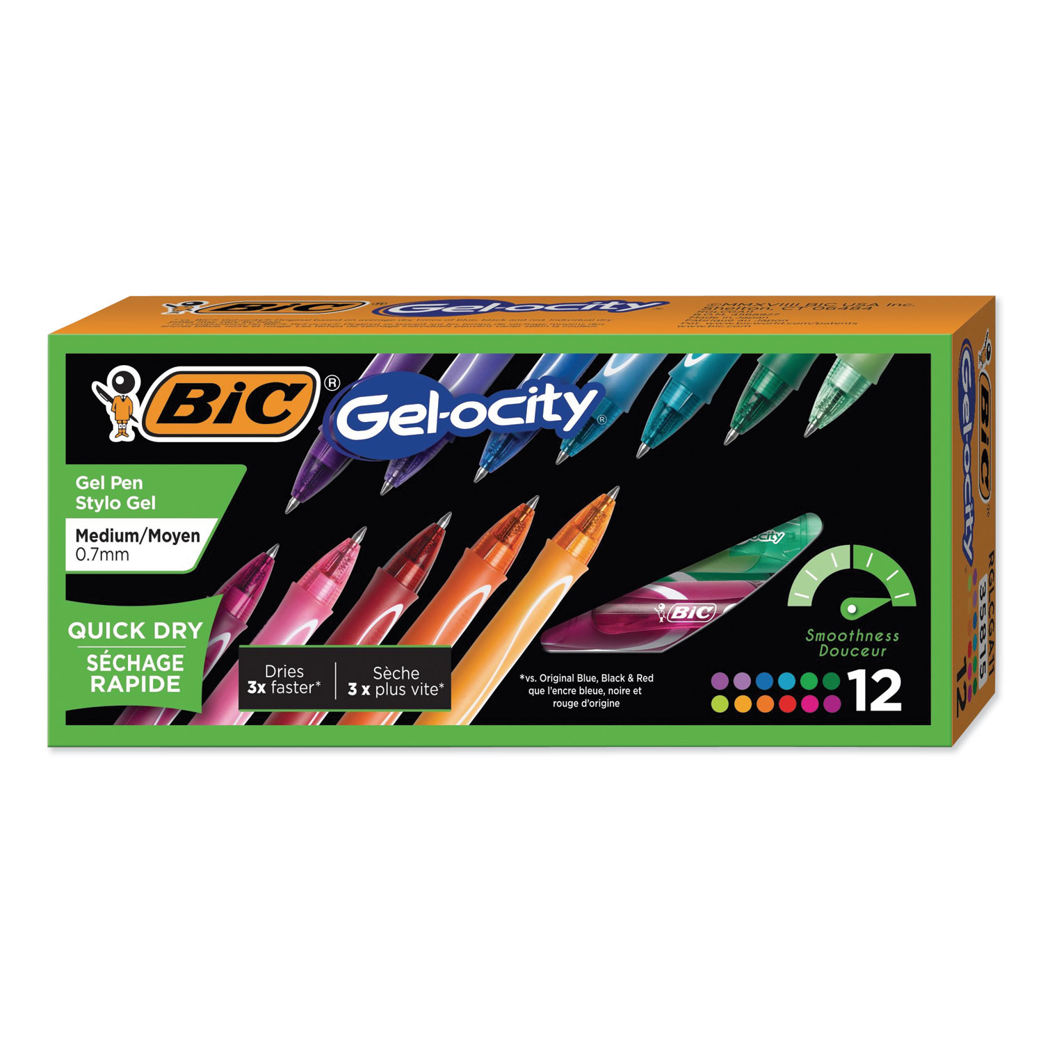  BIC RGLCGA11AST Gel-ocity Quick Dry Retractable Gel Pen, 0.7mm, Assorted Ink/Barrel, Dozen (BICRGLCGA11AST) 