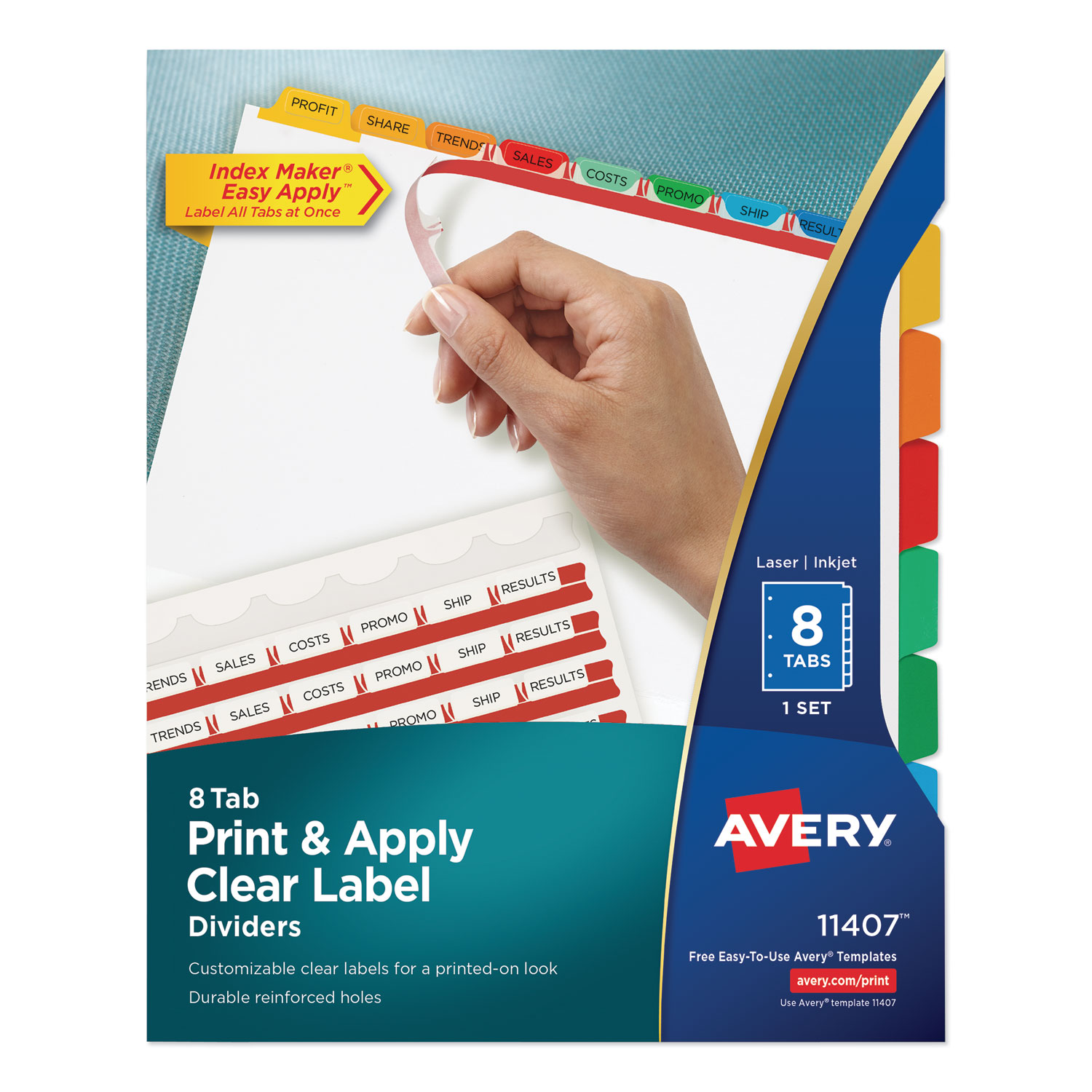 Print and Apply Index Maker Clear Label Dividers, 8 Color Tabs, Letter