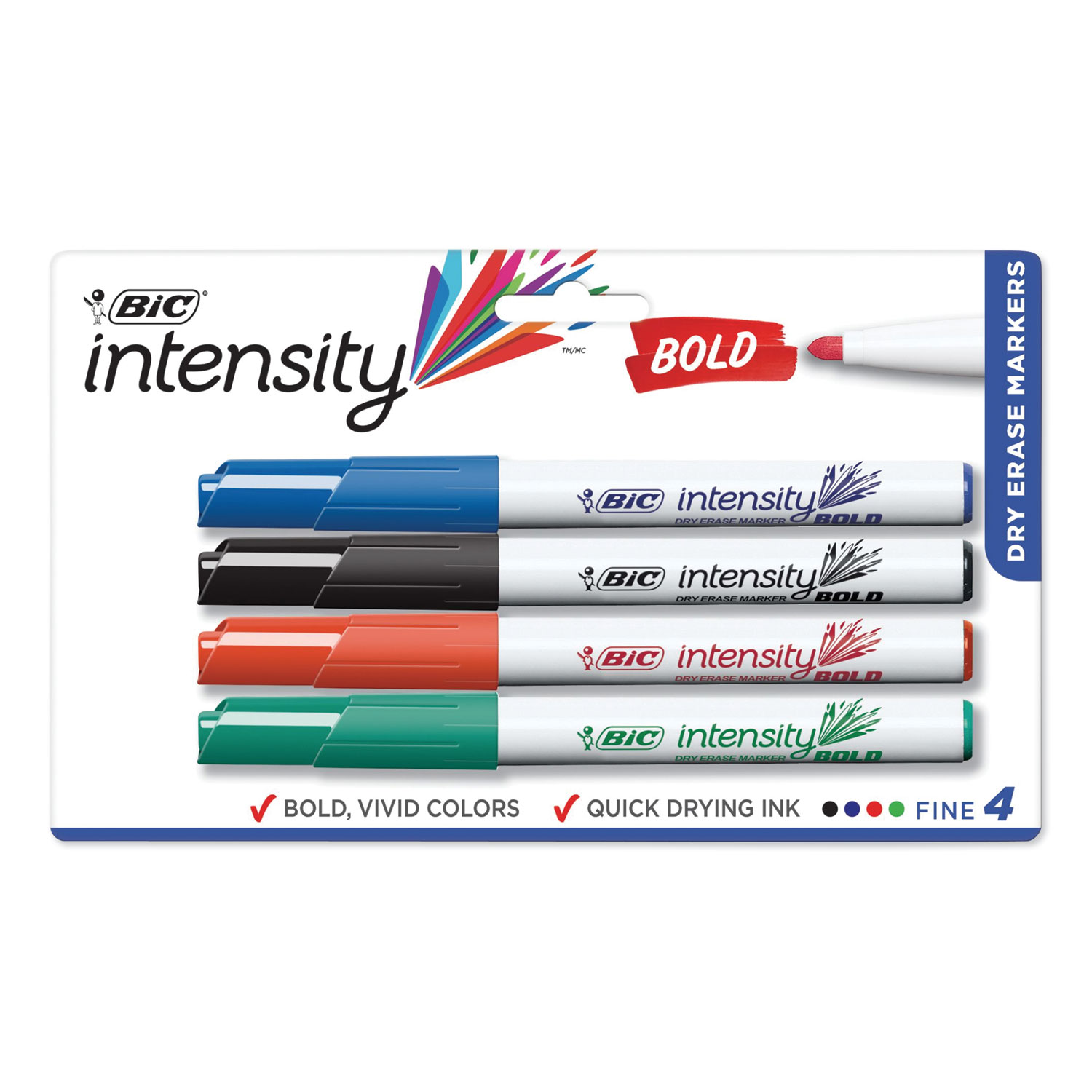  BIC DECFP41-ASST Intensity Bold Pocket-Style Dry Erase Marker, Fine Bullet, Assorted Colors, 4/Pack (BICDECFP41ASST) 