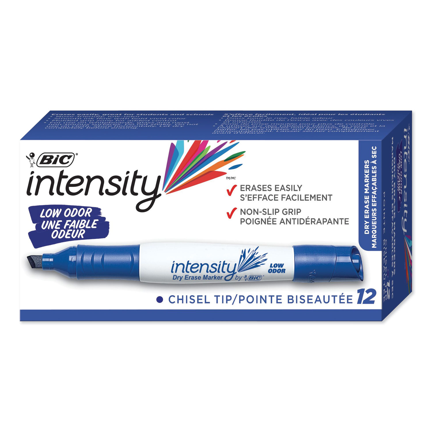  BIC GDEM11 BLU Intensity Low Odor Dry Erase Marker, Broad Chisel Tip, Blue, Dozen (BICGDEM11BE) 