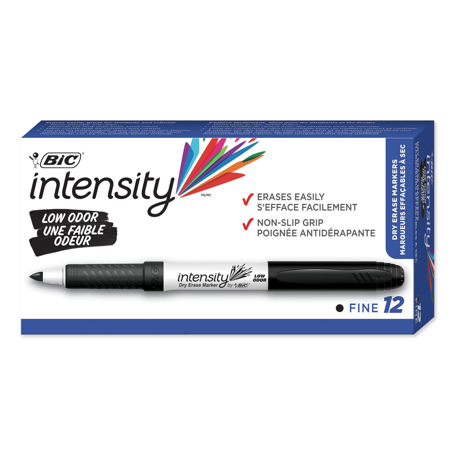  BIC GDE11 BLK Intensity Low Odor Dry Erase Marker, Fine Bullet Tip, Black, Dozen (BICGDE11BK) 