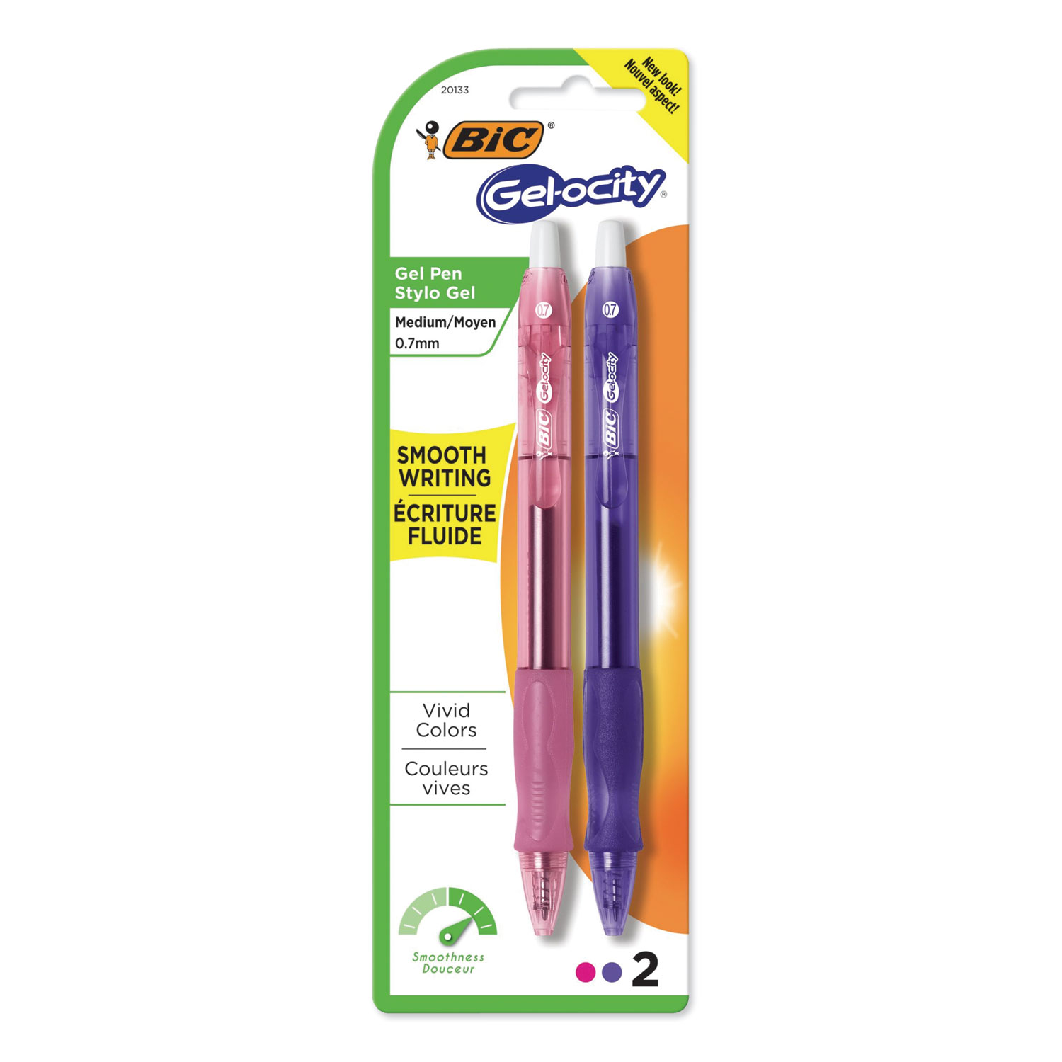  BIC RLCAP21AST Gel-ocity Retractable Gel Pen, Medium 0.7mm, Assorted Ink/Barrel, 2/Pack (BICRLCAP21AST) 