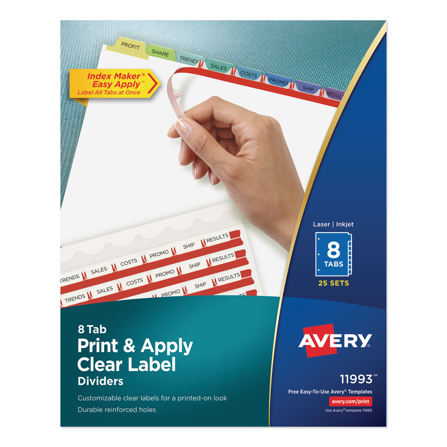 Avery 11414 Print and Apply Index Maker Clear Label Dividers, 5 Color ...
