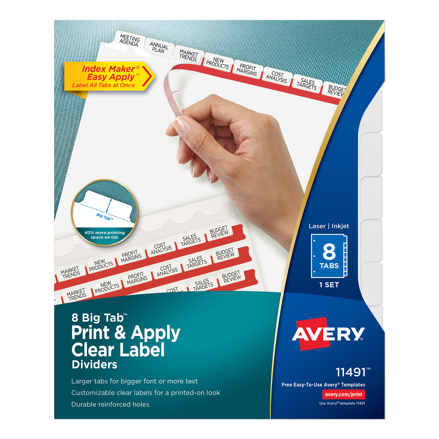  Avery 11491 Print and Apply Index Maker Clear Label Dividers, 8 White Tabs, Letter (AVE11491) 