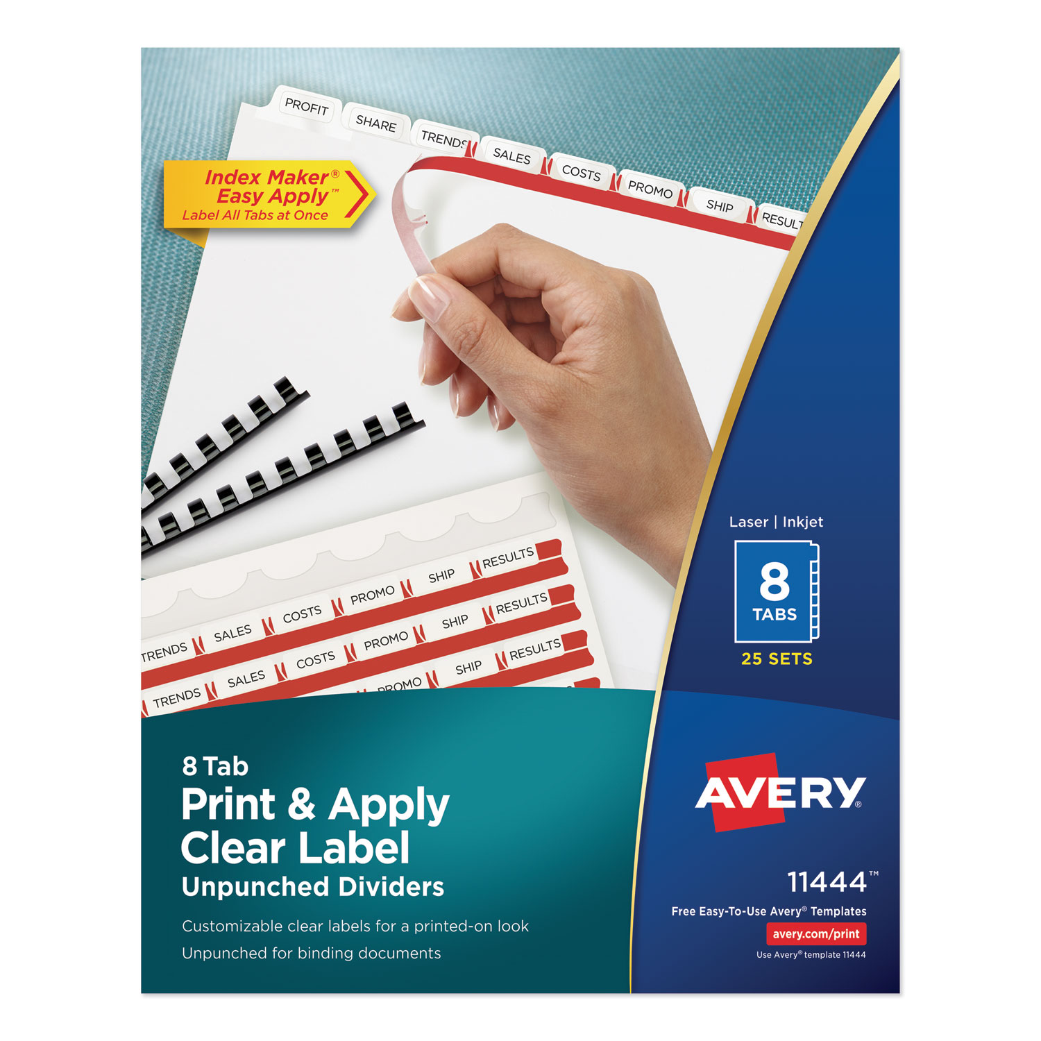  Avery 11444 Print and Apply Index Maker Clear Label Unpunched Dividers, 8-Tab, Ltr, 25 Sets (AVE11444) 