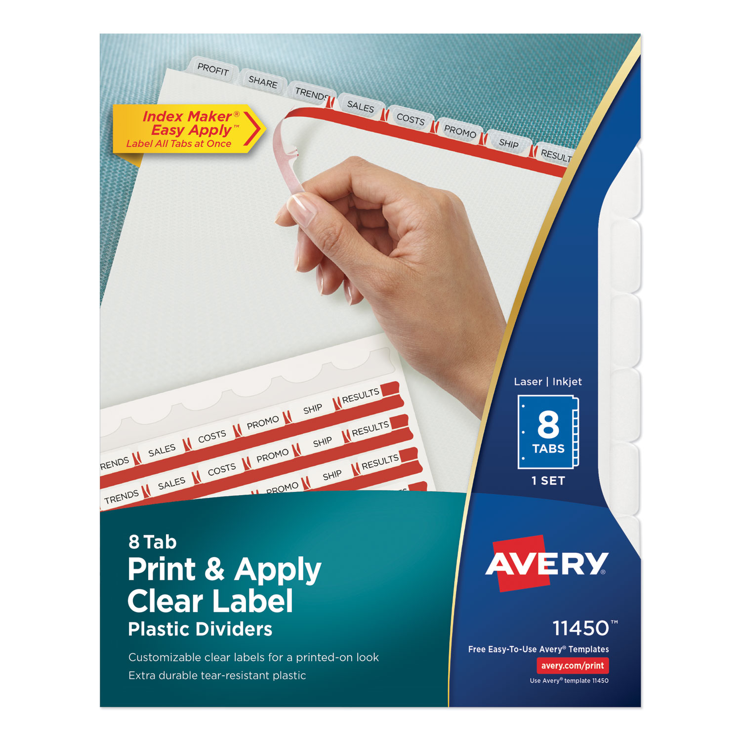  Avery 11450 Print and Apply Index Maker Clear Label Plastic Dividers with Printable Label Strip, 8-Tab, 11 x 8.5, Translucent, 1 Set (AVE11450) 