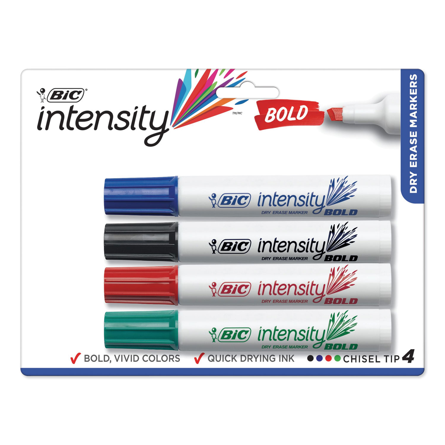  BIC DECP41-AST Intensity Bold Tank-Style Dry Erase Marker, Broad Chisel, Assorted Colors, 4/Set (BICDECP41ASST) 