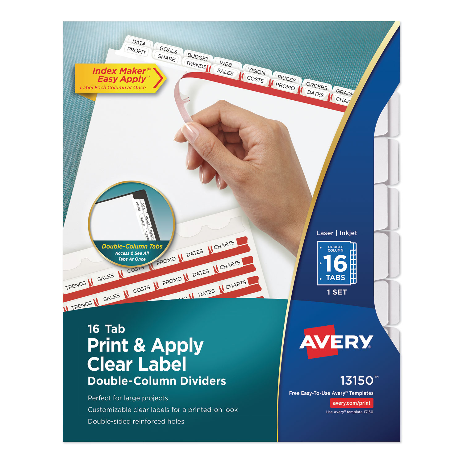  Avery 13150 Index Maker Print & Apply Clear Label Double Column Dividers, 16-Tab, Letter (AVE13150) 