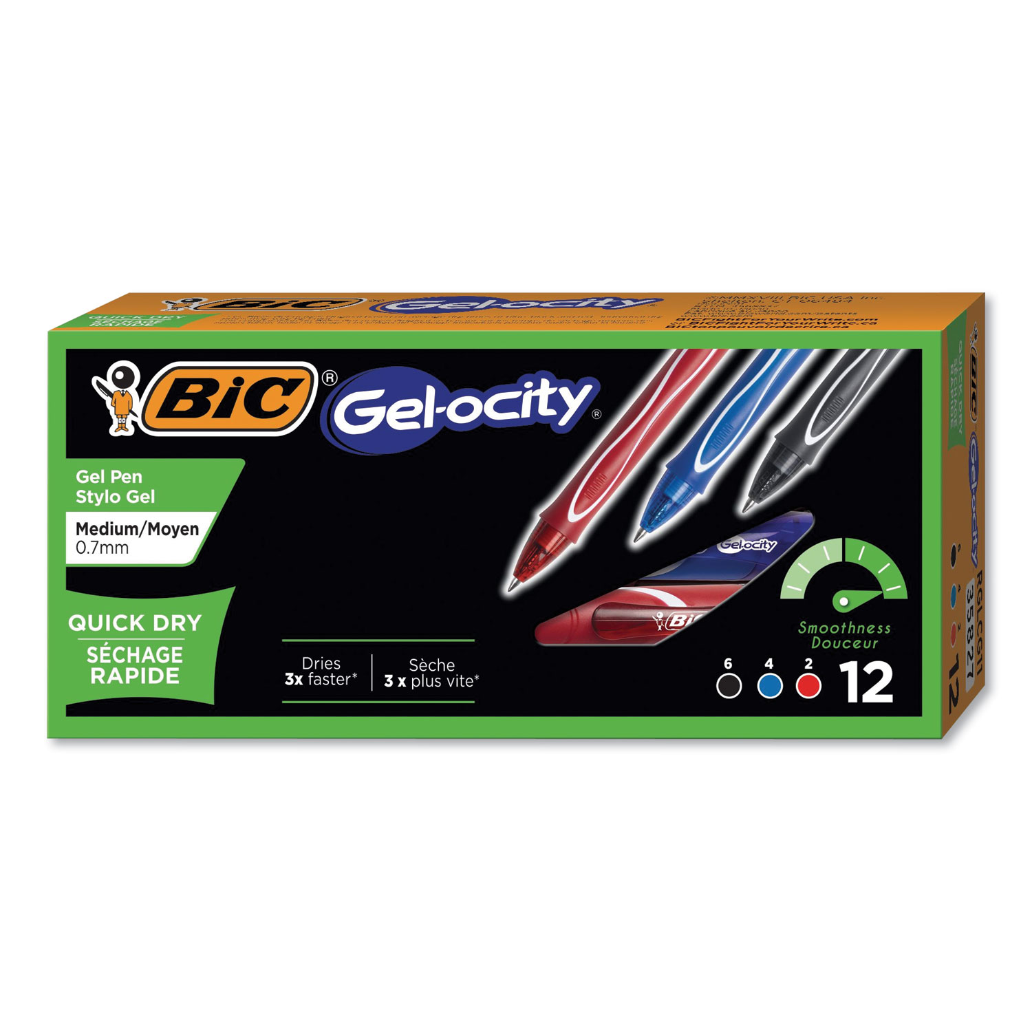  BIC RGLCG11AST Gel-ocity Quick Dry Retractable Gel Pen, 0.7mm, Assorted Ink/Barrel, Dozen (BICRGLCG11AST) 