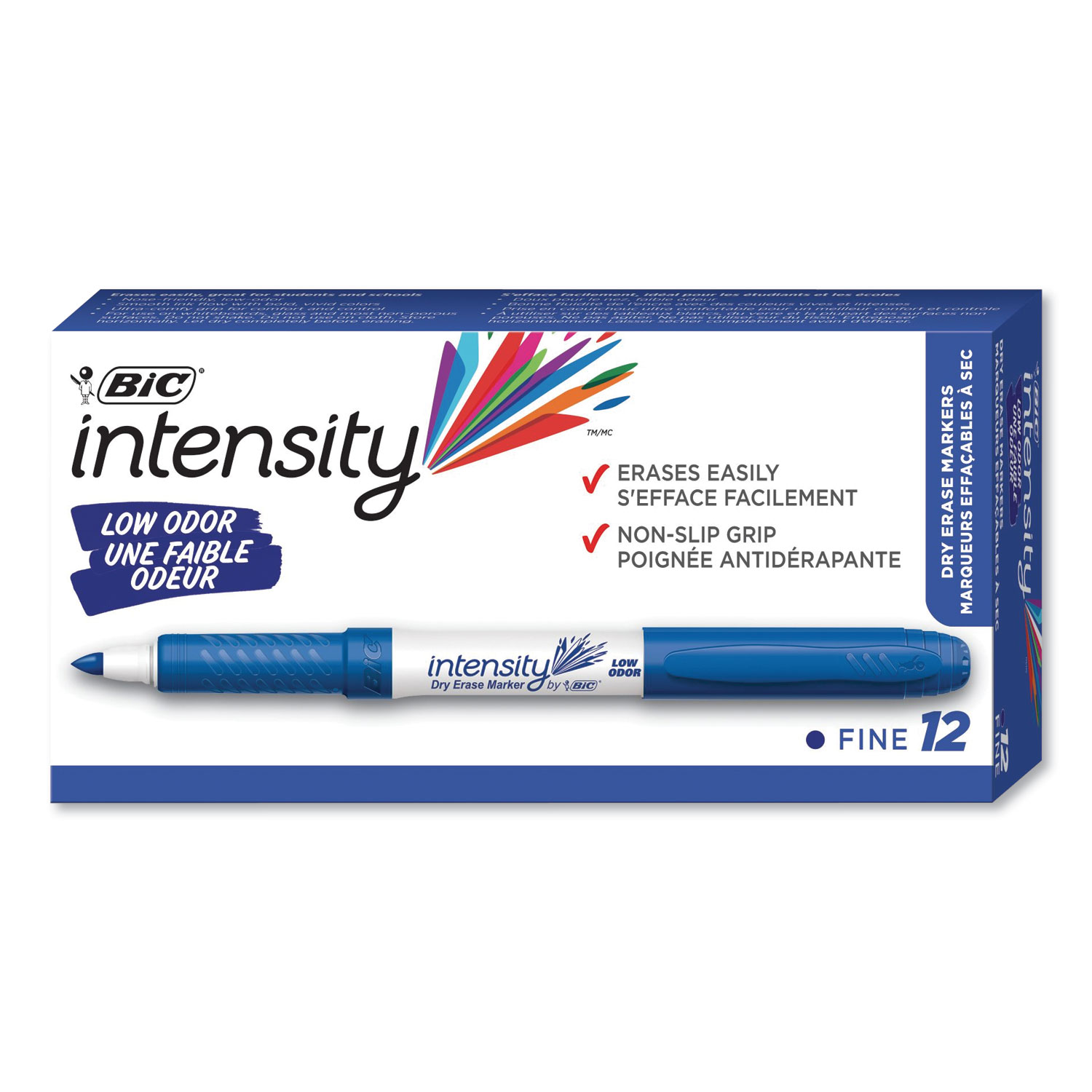  BIC GDE11 BLU Intensity Low Odor Dry Erase Marker, Fine Bullet Tip, Blue, Dozen (BICGDE11BE) 