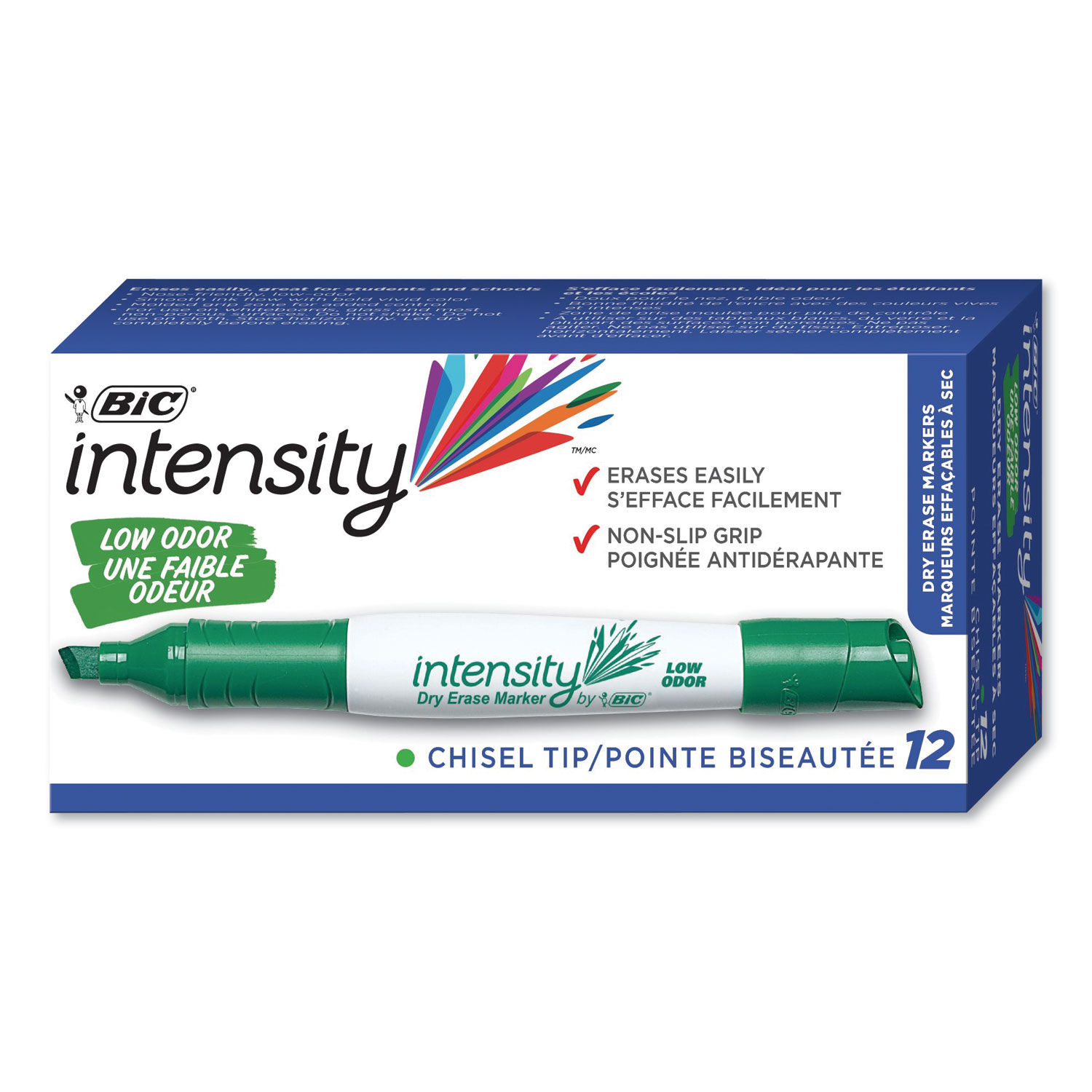  BIC GDEM11 GRN Intensity Low Odor Dry Erase Marker, Broad Chisel Tip, Green, Dozen (BICGDEM11GN) 