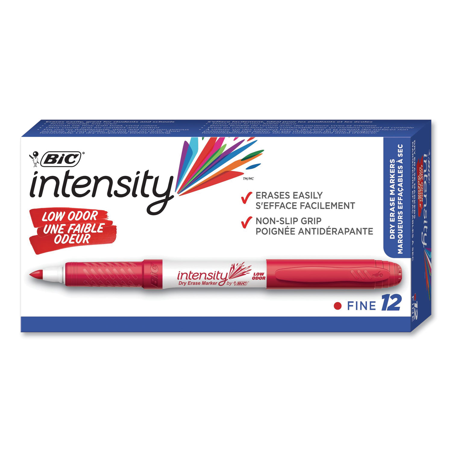  BIC GDE11 RED Intensity Low Odor Dry Erase Marker, Fine Bullet Tip, Red, Dozen (BICGDE11RD) 