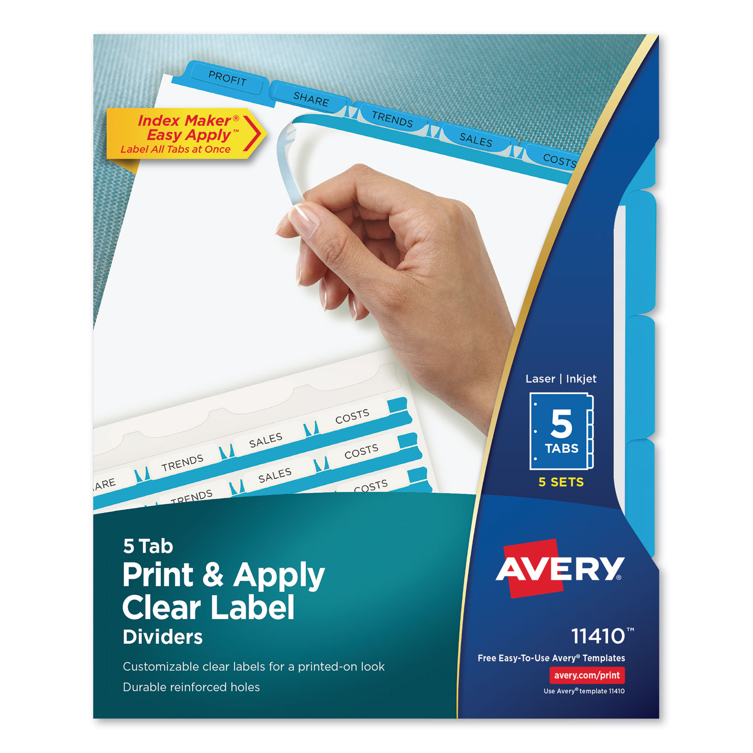  Avery 11410 Print and Apply Index Maker Clear Label Dividers, 5 Color Tabs, Letter, 5 Sets (AVE11410) 