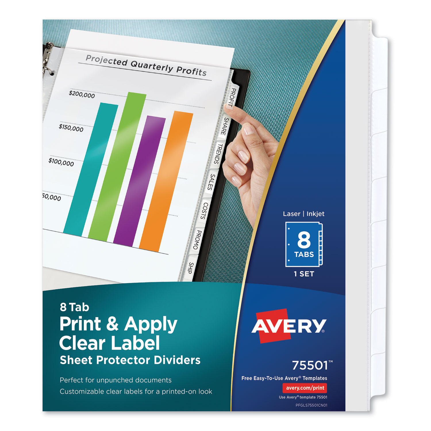  Avery 75501 Print and Apply Index Maker Clear Label Sheet Protector Dividers with White Tabs, 8-Tab, 11 x 8.5, Clear, 1 Set (AVE75501) 