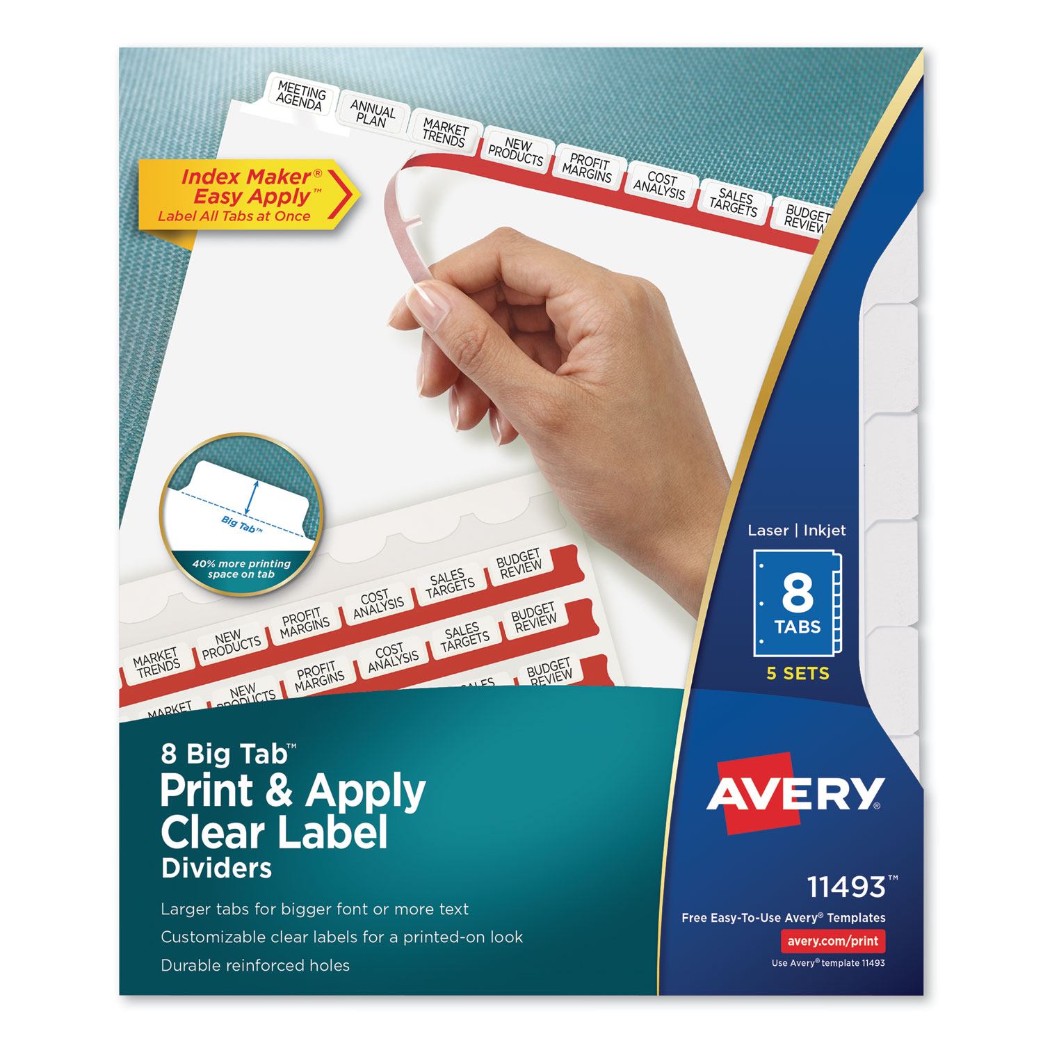 Print and Apply Index Maker Clear Label Dividers, 8 White Tabs, Letter, 5 Sets