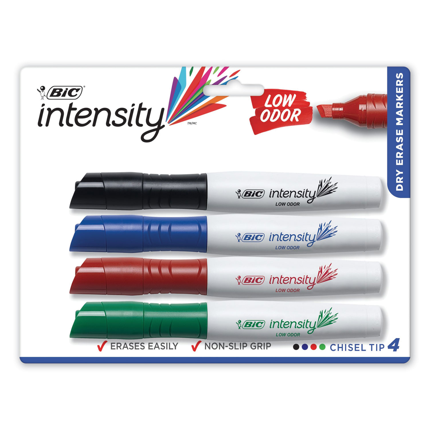  BIC GDEMP41 AST Intensity Low Odor Dry Erase Marker, Broad Chisel Tip, Assorted Colors, 4/Set (BICGDEMP41ASST) 