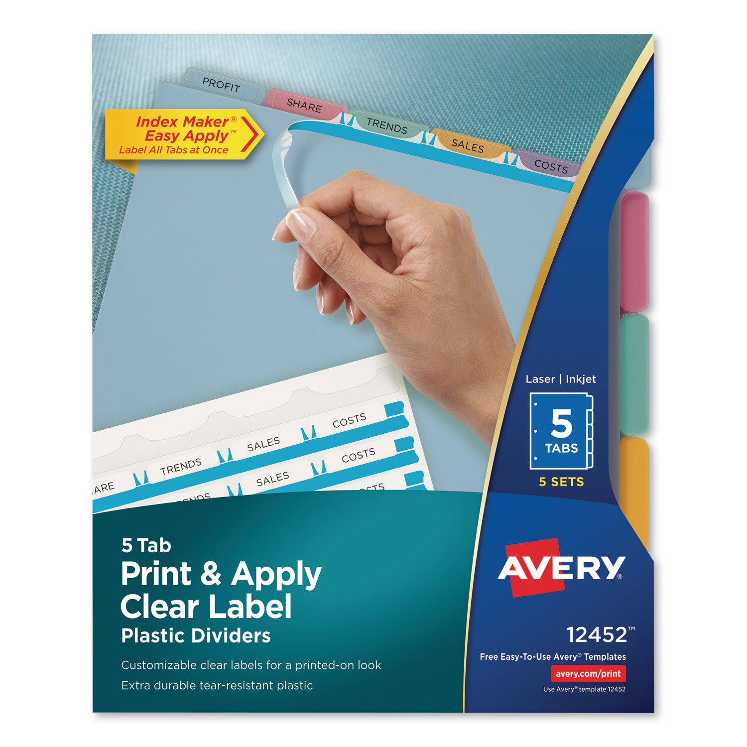 Print and Apply Index Maker Clear Label Plastic Dividers with Printable Label Strip, 5-Tab, 11 x 8.5, Translucent, 5 Sets