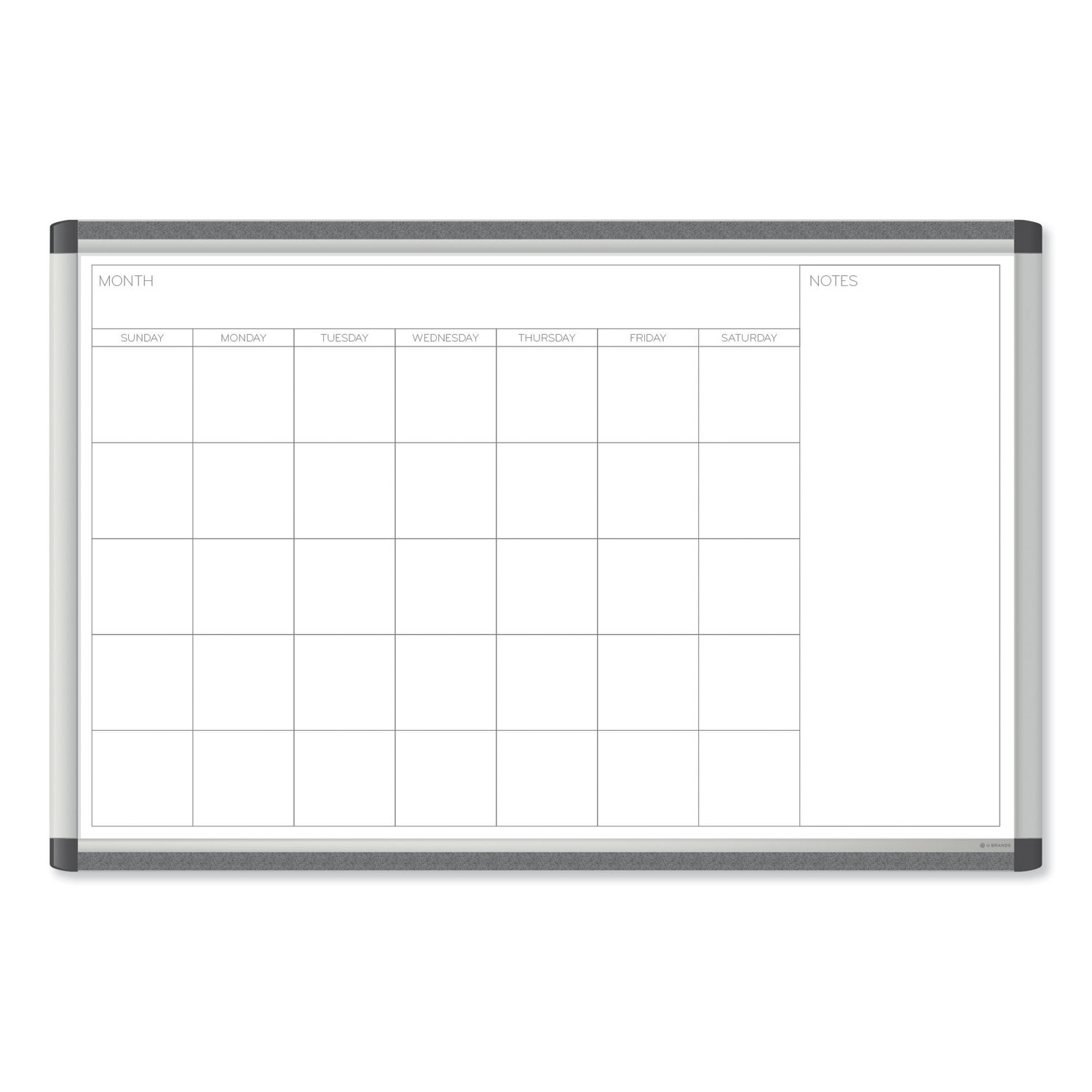 PINIT Magnetic Dry Erase Undated One Month, 36 x 24, White Silver Aluminum Frame -